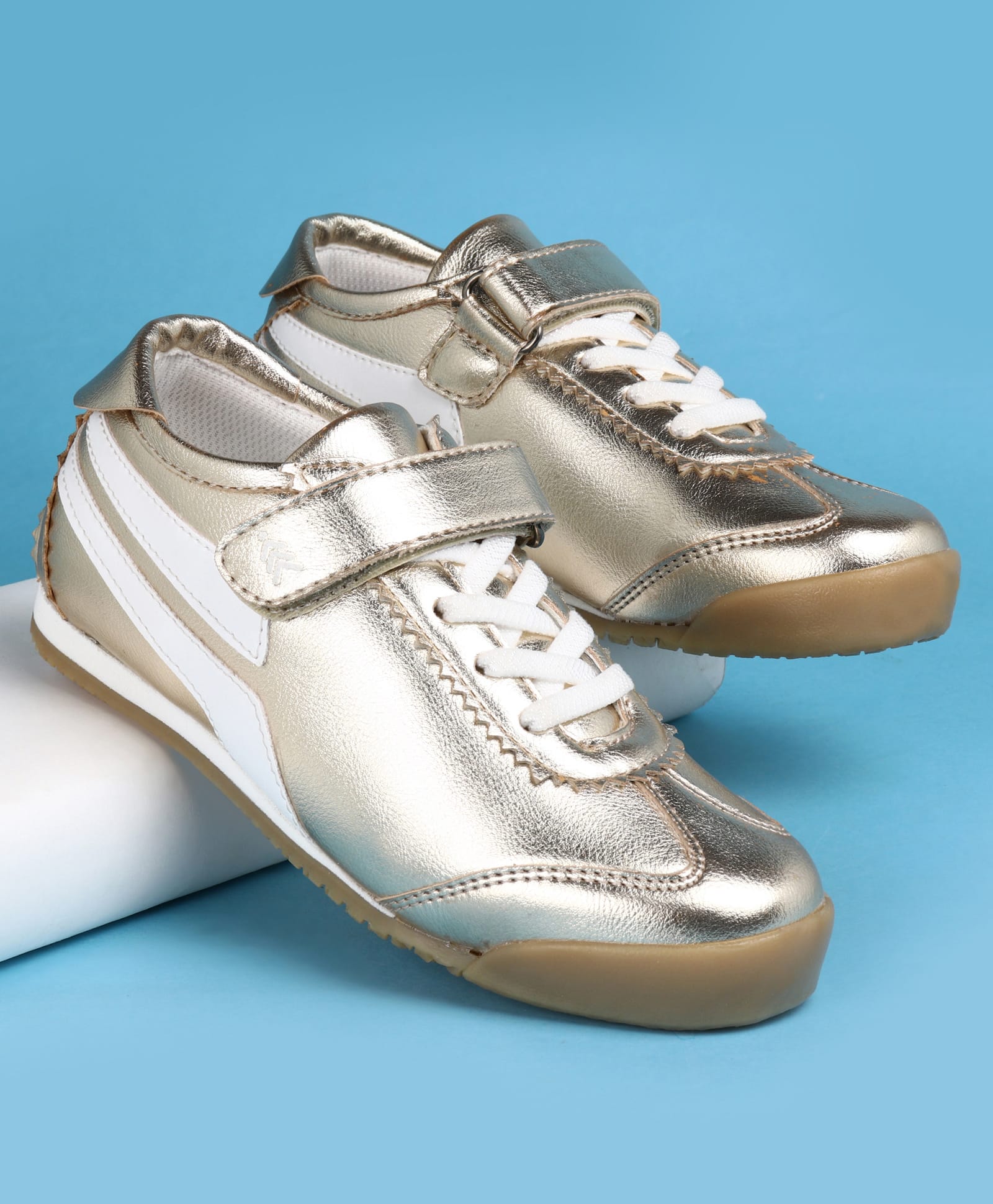 Pine Kids Velcro Closure Casual Shoes with Stripes - Golden-picture-36