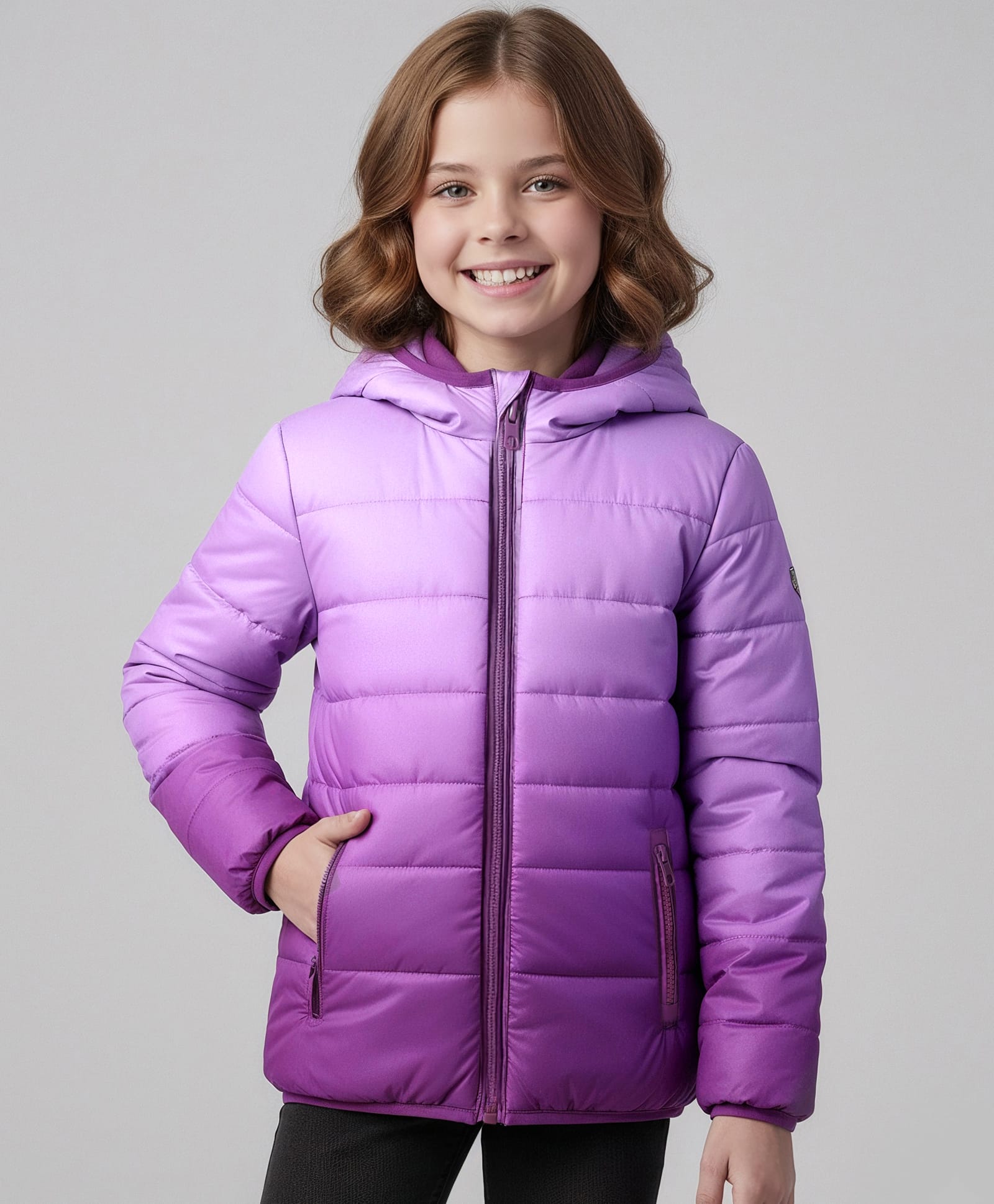 Primo Gino Woven Full Sleeves Hooded Padded Jacket With Ombre Effect - Purple-picture-14