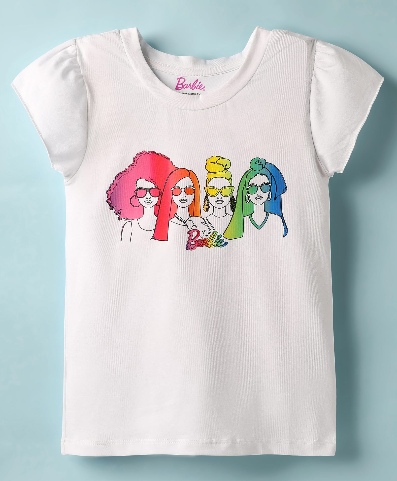 Lil' Drama Cotton Knit Mattel Featuring Half Sleeves Barbie Printed Top - White-picture-13