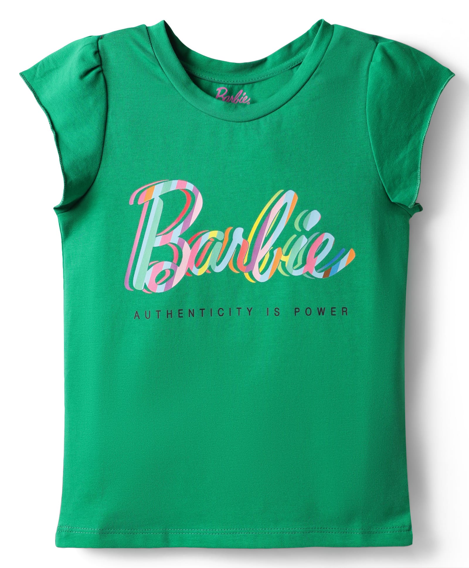 Lil' Drama Cotton Knit Mattel Featuring Short Sleeves Barbie Text Printed Top - Green-picture-27