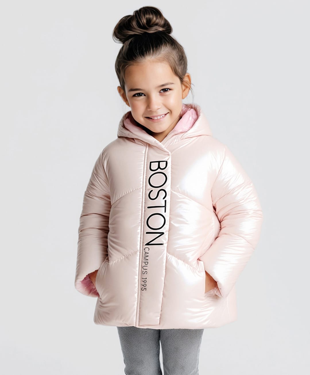 Primo Gino Woven Full Sleeves Holographic Solid Hooded Padded Jacket - Pink-picture-21