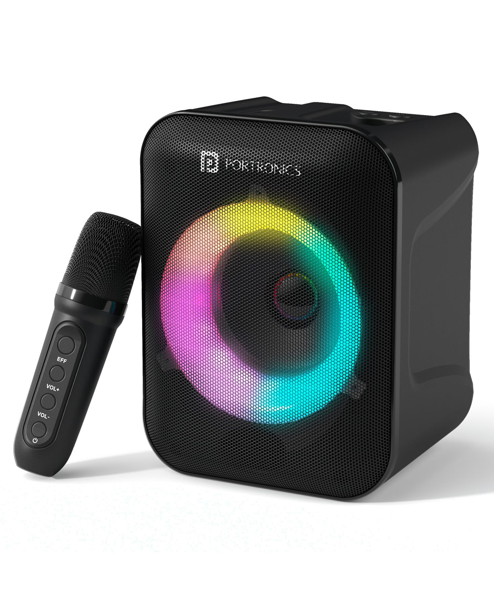 Portronics Apollo One 20W Wireless Bluetooth Portable Speaker with Wireless Karaoke Mic, 5 Hour Playtime, RGB LED Light, Bluetooth V5.3, Easy Grab Handle, USB/AUX in/TF Card, Type C Charging(Black)-image-5