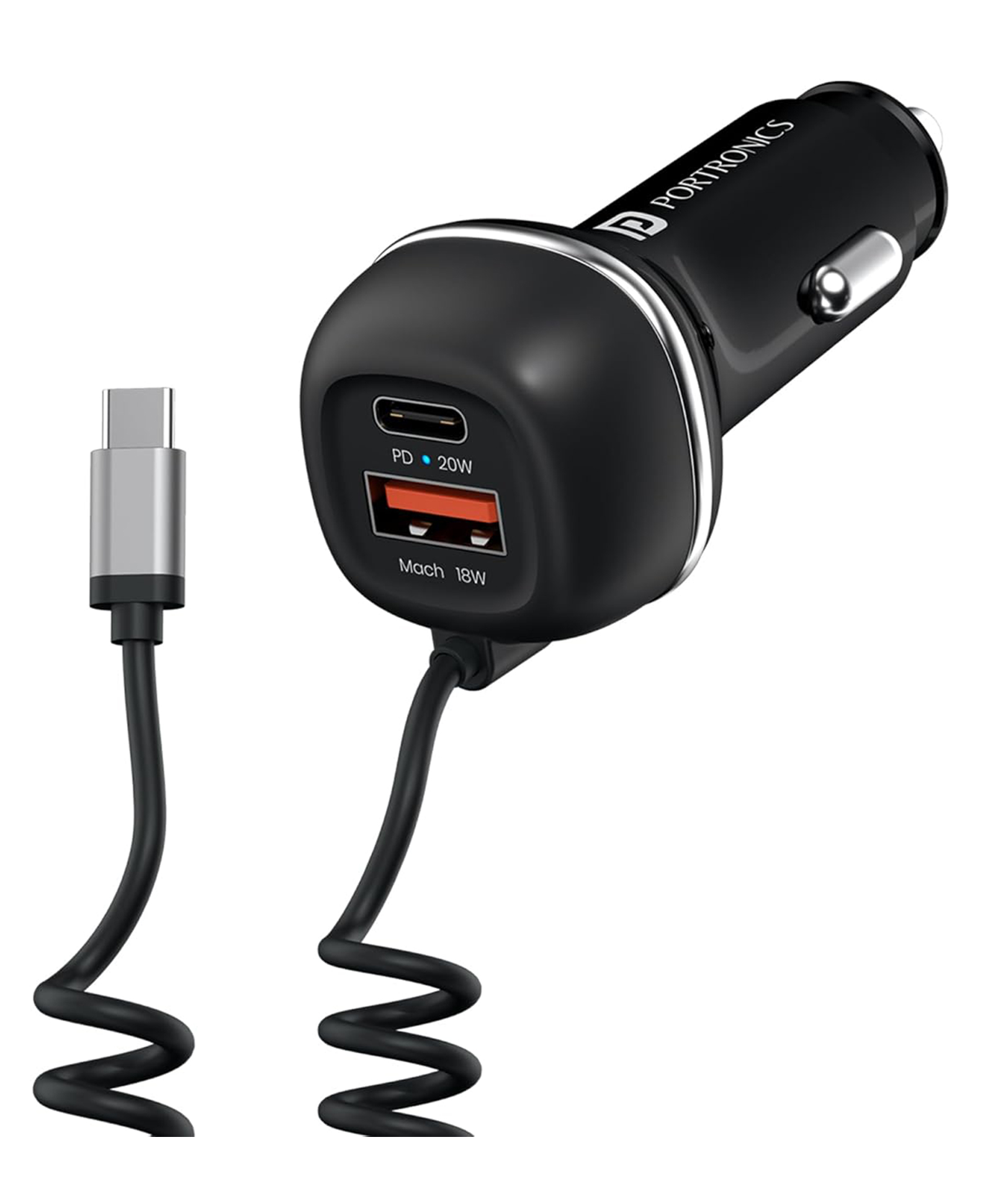 Portronics 71W Car Power 1C Triple Output Fast Car Charger with 33W Type-C Cable, 20W Type-C PD, 18W USB Port, Fast Charging Adapter Compatible with Cars for iPhone & Android Smartphone (Black)-image-5