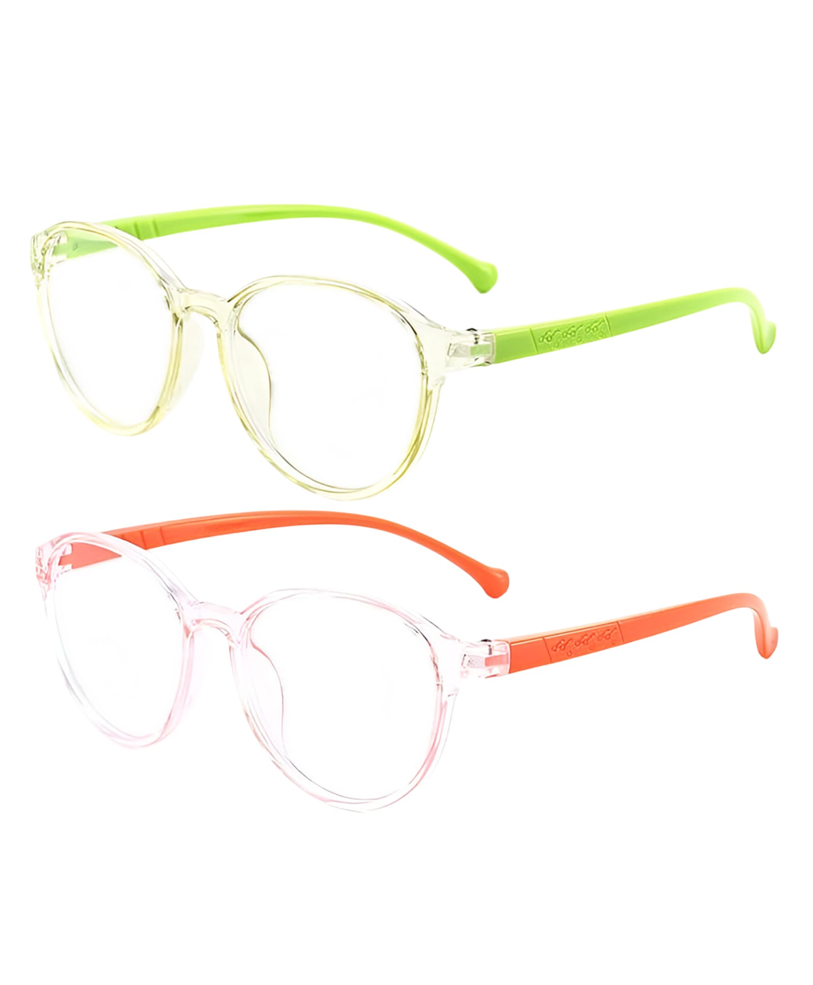 SYGA Pack of 2 Kids Anti-Blue Light Blocking Transparent Retro Round Frame Glasses for Age 6 to 12 Years old (Green & Orange)-image-6