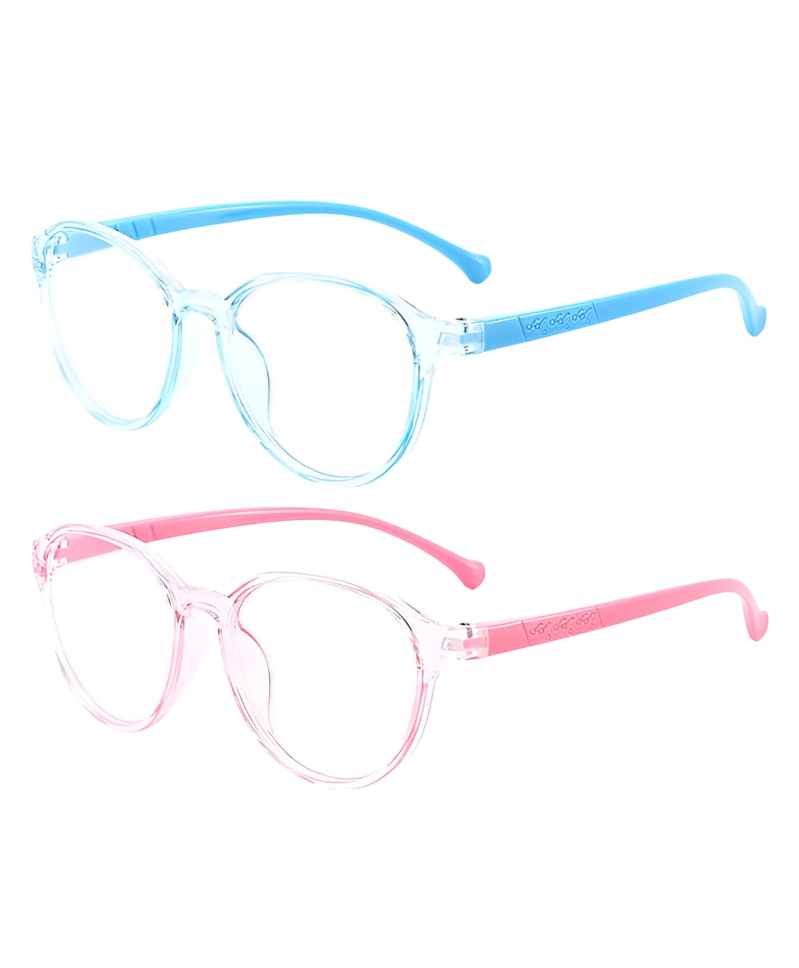 SYGA Pack of 2 Kids Anti-Blue Light Blocking Transparent Retro Round Frame Glasses for Age 6 to 12 Years old (Blue & Pink)-picture-28
