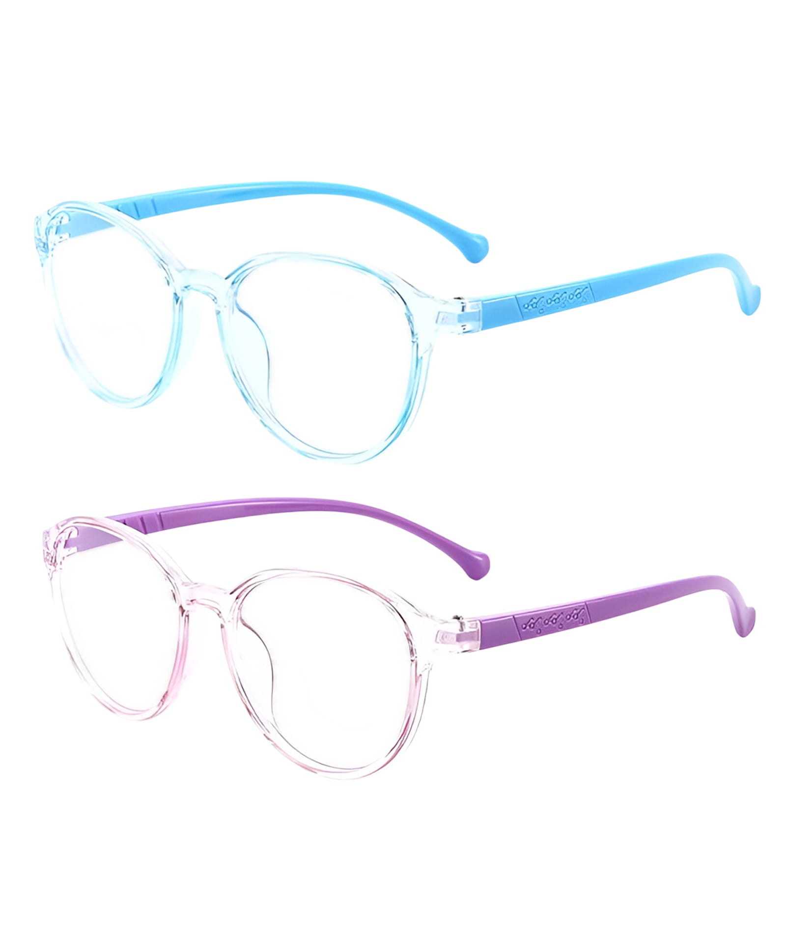 SYGA Pack of 2 Kids Anti-Blue Light Blocking Transparent Retro Round Glasses for Age 6 to 12 Years old (Blue & Purple)-image-19