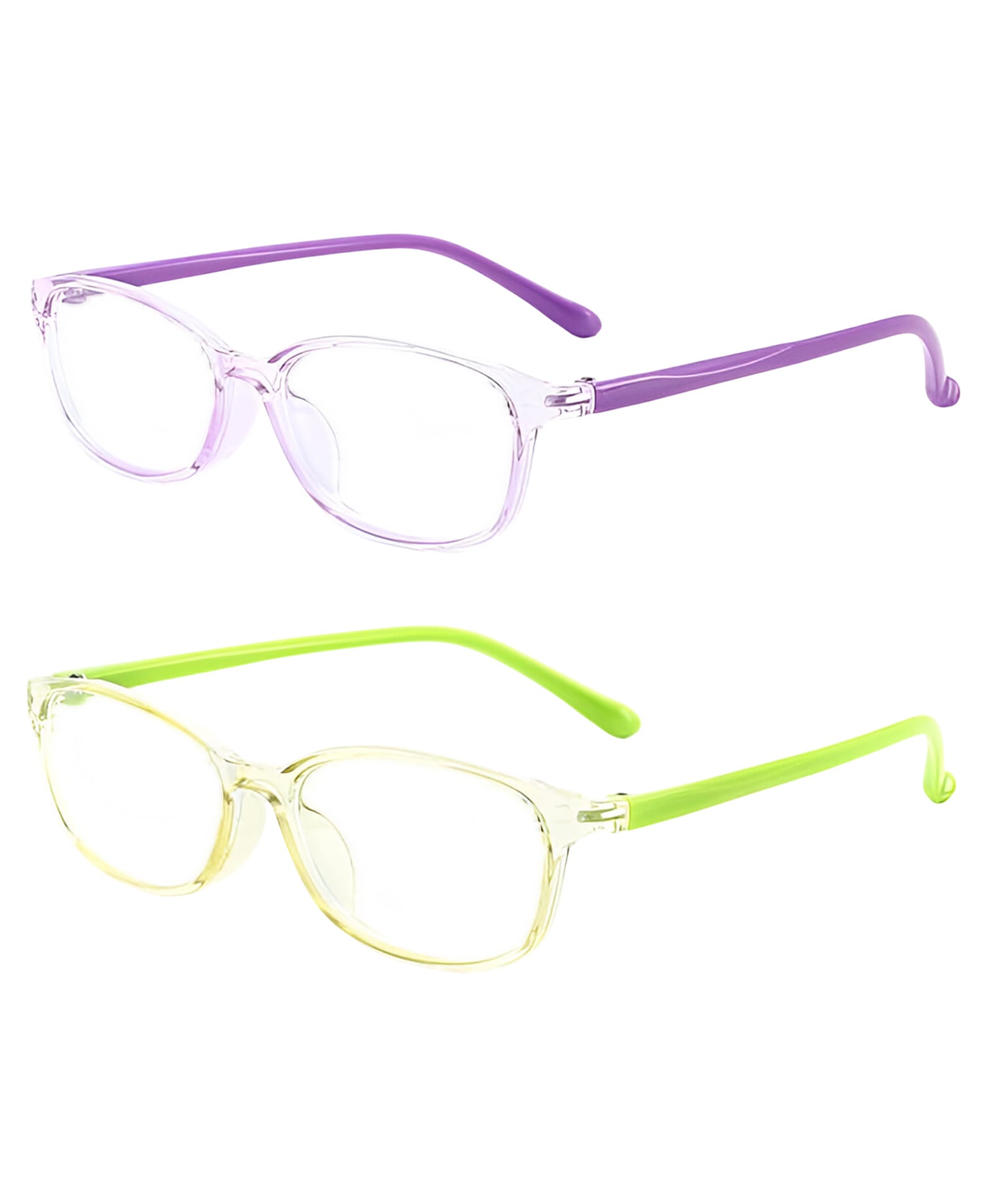 SYGA Pack of 2 Kids Anti-Blue Light Blocking Lightweight Retro Round Glasses for Age 6 to 12 Years old (Purple & Green)-image-2