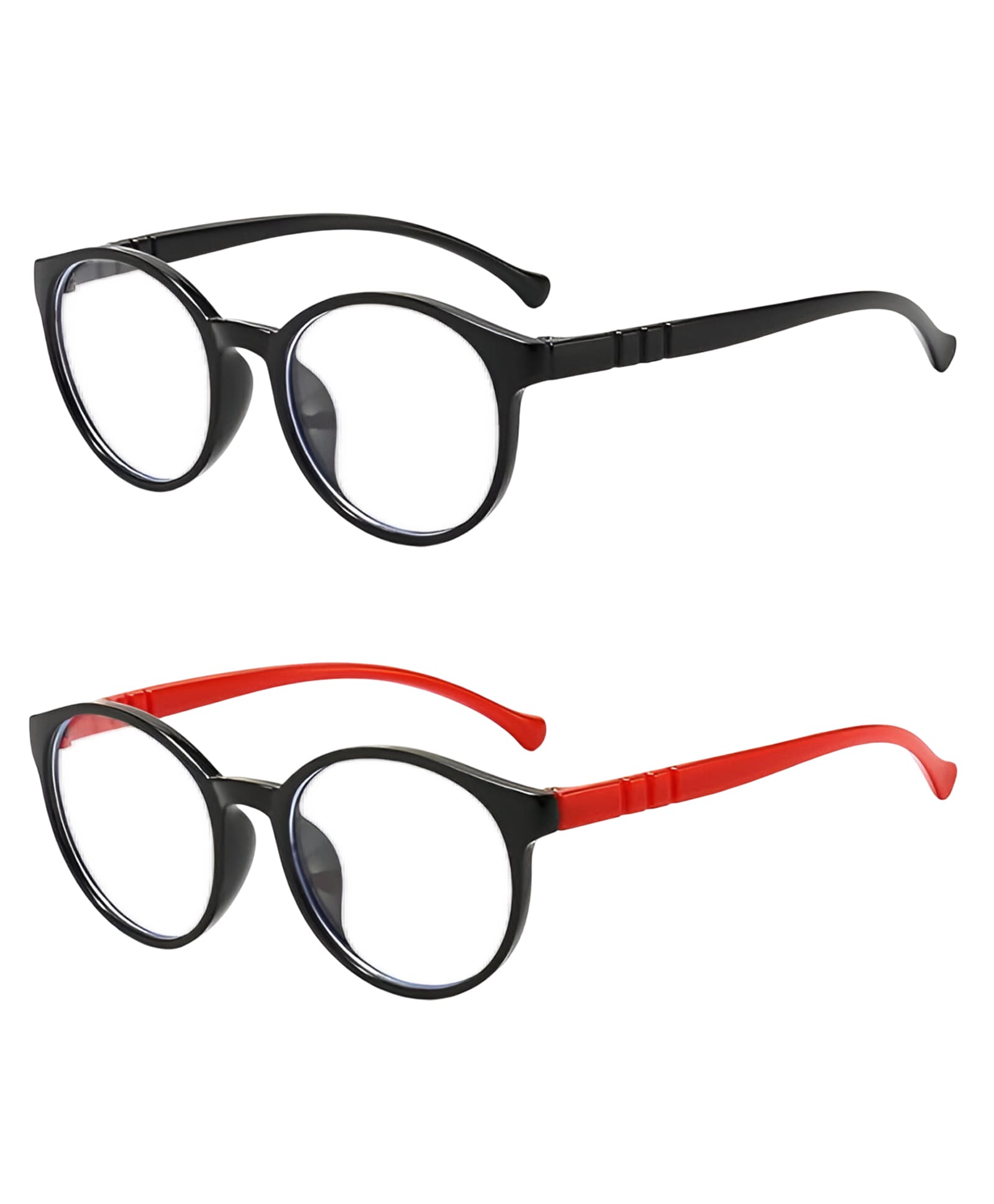 SYGA Pack of 2 Kids Anti-Blue Light Blocking Lightweight Retro Round Frame Glasses for Age 4 to 9 Years old (Black & Black and Red)-image-1