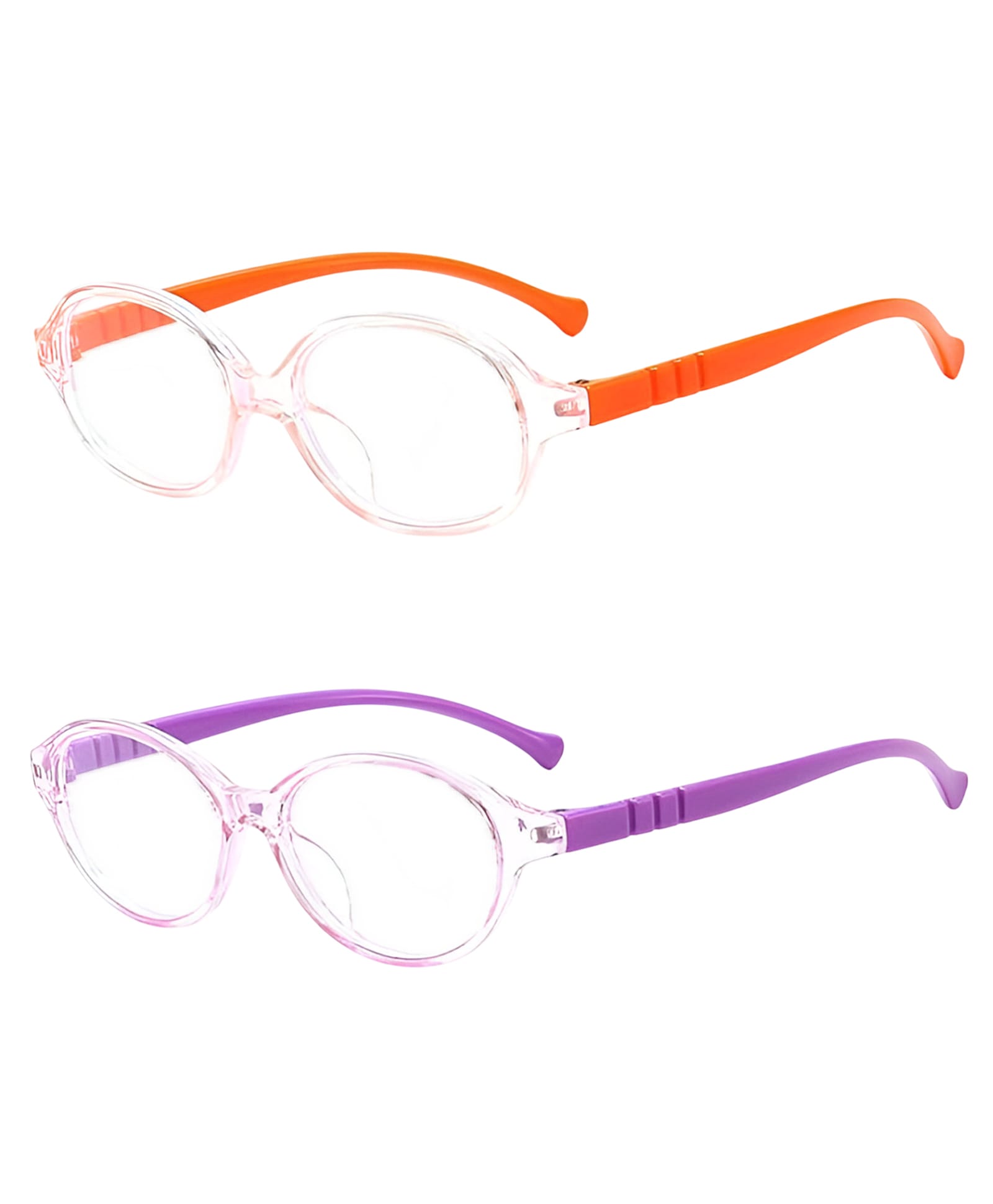 SYGA Pack of 2 Kids Anti-Blue Light Blocking Lightweight Retro Round Glasses for Age 4 to 9 Years old (Orange & Purple)-image-0
