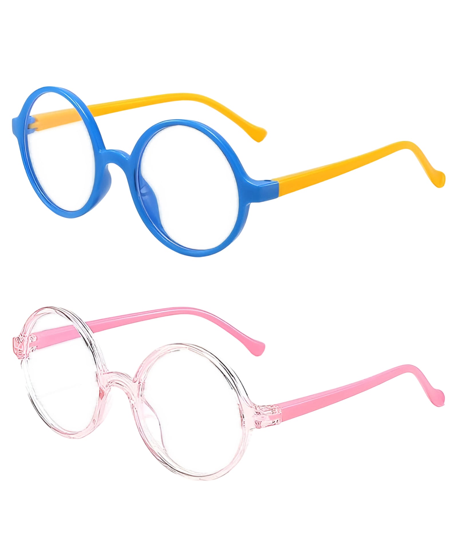 SYGA Pack of 2 Kids Anti-Blue Light Blocking Lightweight Retro Round Glasses for Age 4 to 9 Years old (Yellow & Pink)-image-29