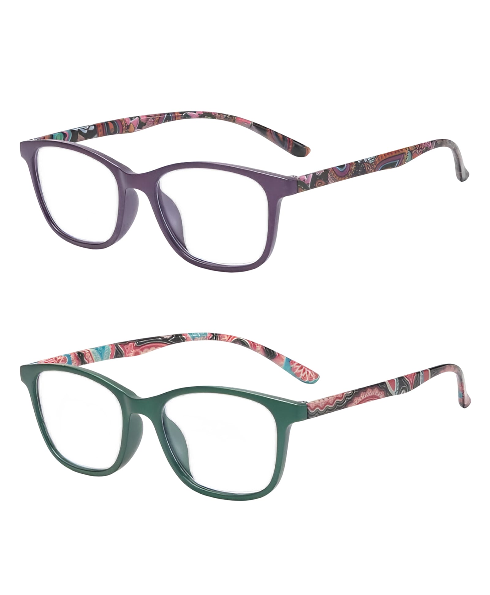 SYGA Pack of 2 Anti-Blue Ultra Light Reading Glasses, The Elderly Reading Fashion Pattern Glasses for Women (Purple & Green)-image-40