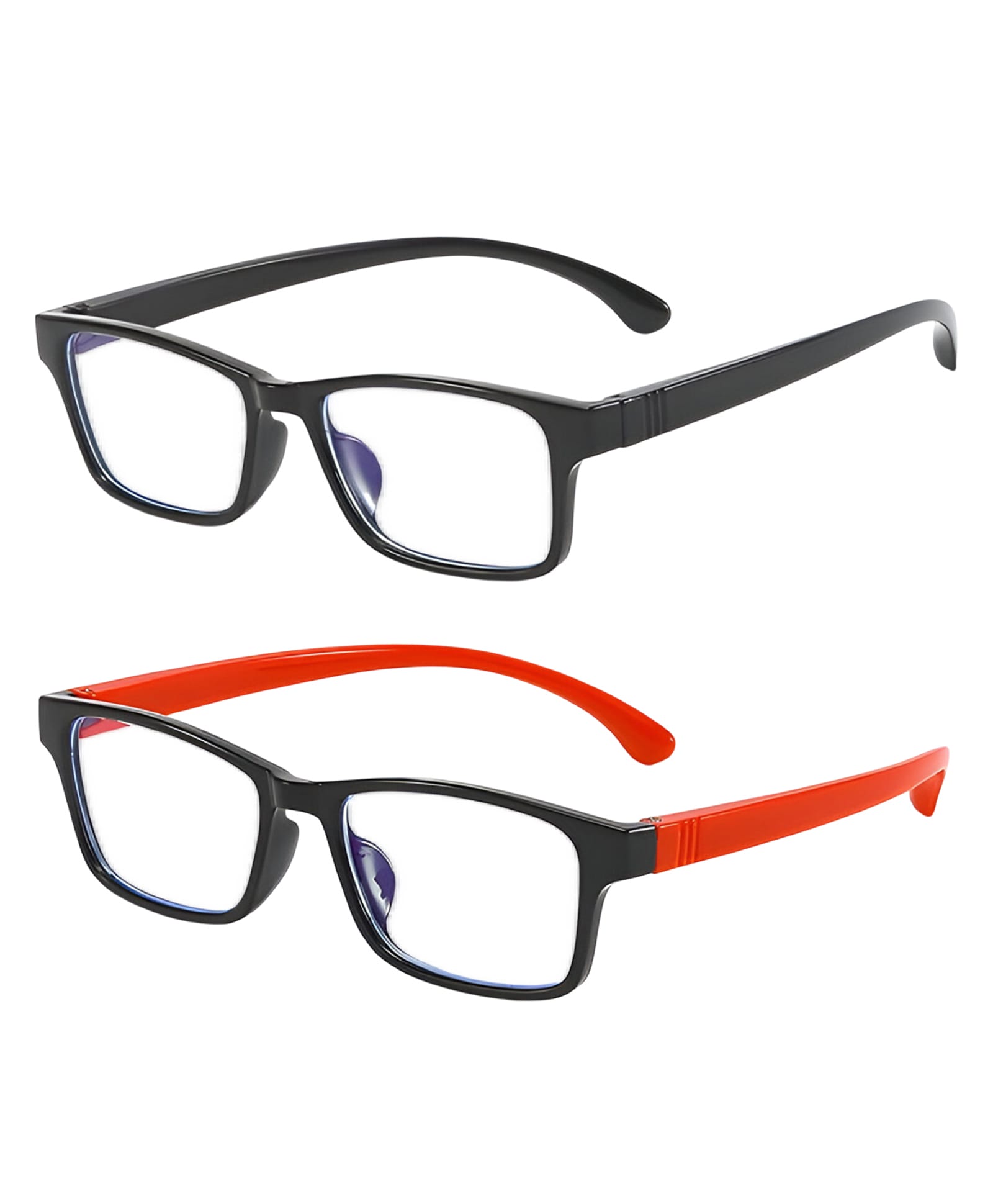 SYGA Pack of 2 Kids Anti-Blue Light Glasses Soft Silicone Eye Protection Baby Flat Mirror for 4-12 years old (Black & Red)-image-1