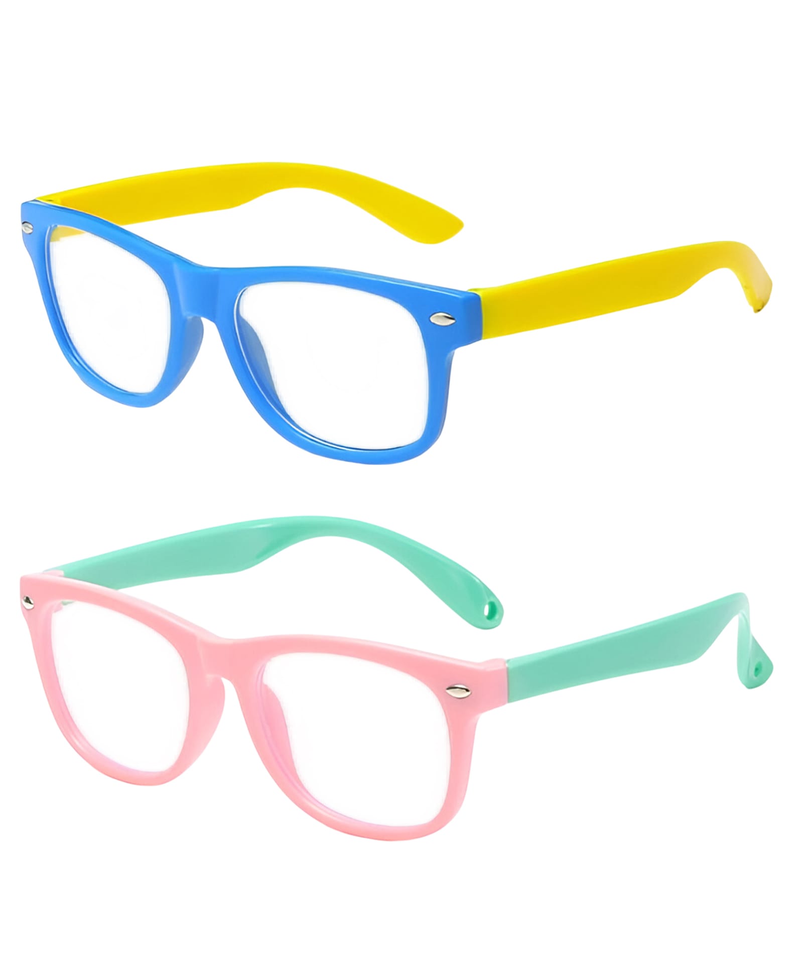 SYGA Pack of 2 Kids Anti-Blue Light PC Flat Mirror Glasses for 4-12 years old (Blue & Pink)-image-2