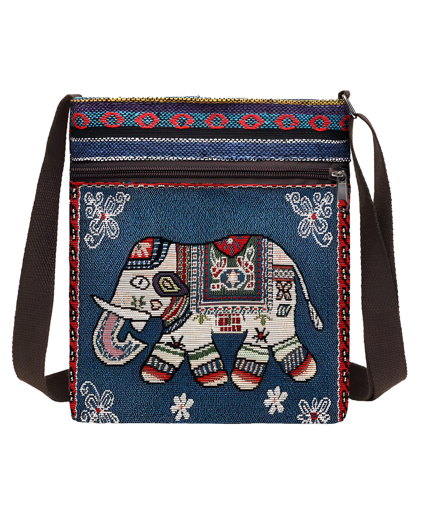 SYGA Women's Jacquard Cloth Material With Elephant Pattern, Sling Bag (Blue)-image-8