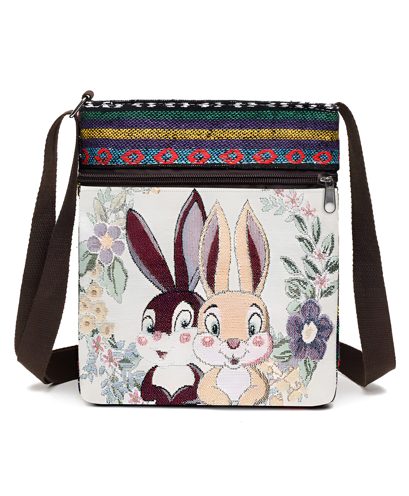 SYGA Women's Jacquard Cloth Material With Rabbit Pattern, Sling Bag (Couple Bunny)-image-1