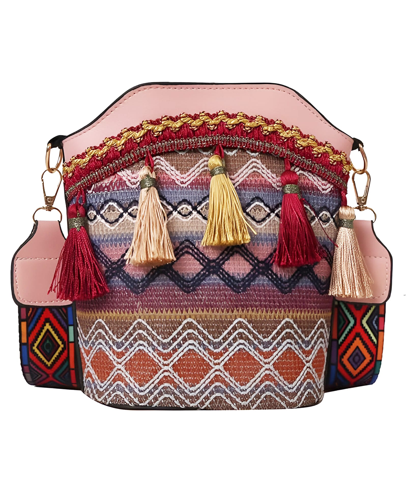 SYGA Sling Bag For Women's Pu Material With Bucket Type, Crossbody Ethnic Style Bag (Pink)-picture-25