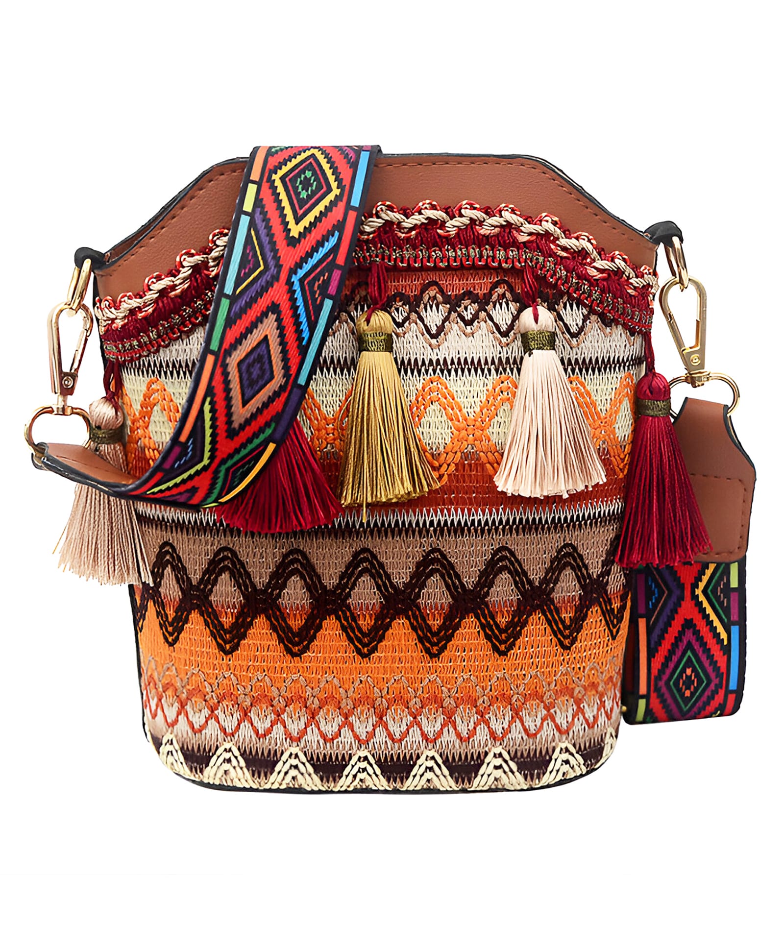 SYGA Sling Bag For Women's Pu Material With Bucket Type, Crossbody Ethnic Style Bag (Yellow Brown)-picture-21