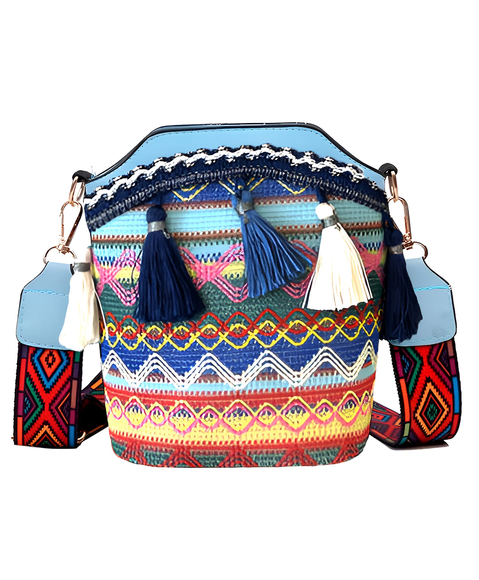 SYGA Sling Bag For Women's Pu Material With Bucket Type, Crossbody Ethnic Style Bag (Light Blue)-picture-13