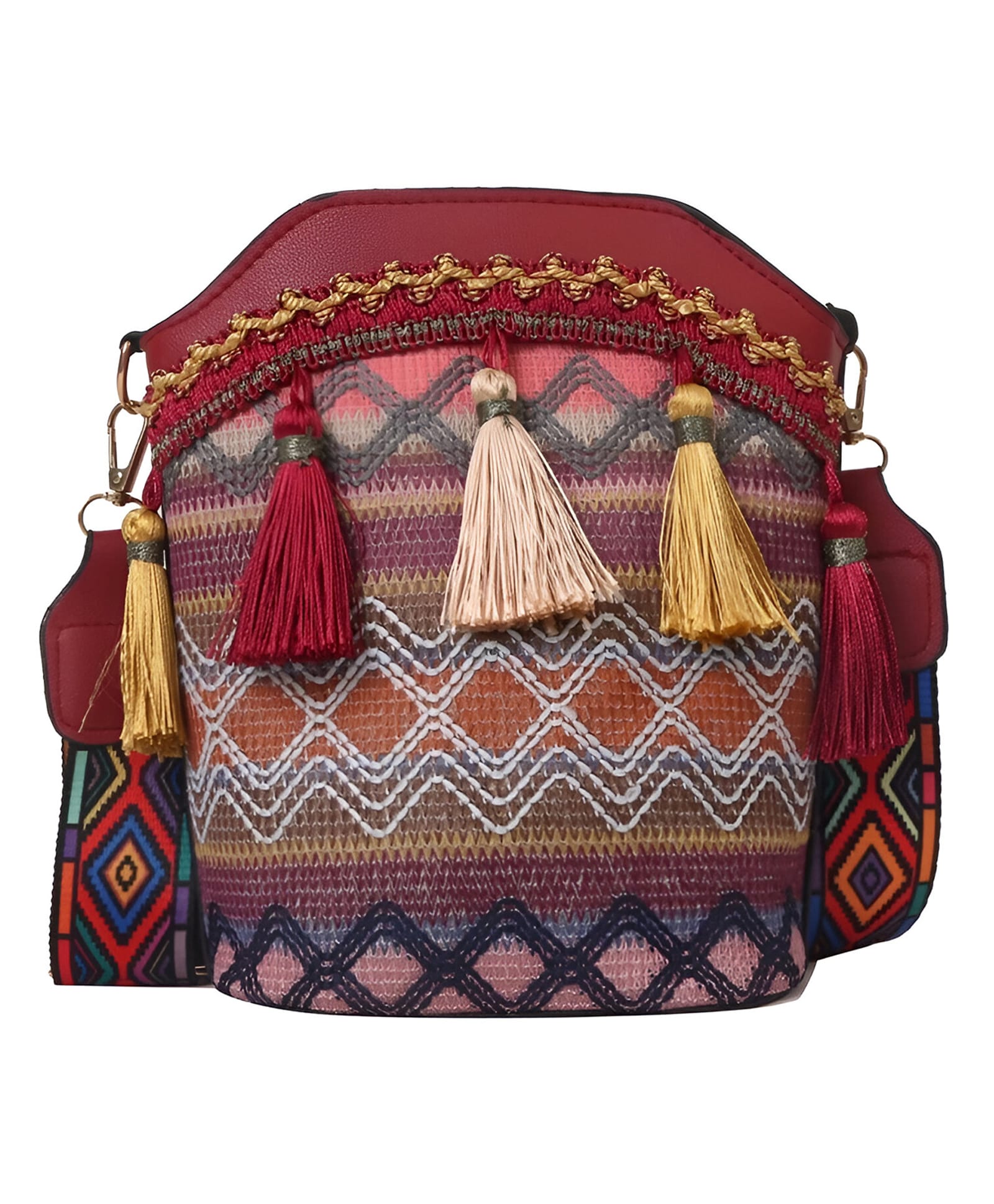 SYGA Sling Bag For Women's Pu Material With Bucket Type, Crossbody Ethnic Style Bag (Red)-picture-10
