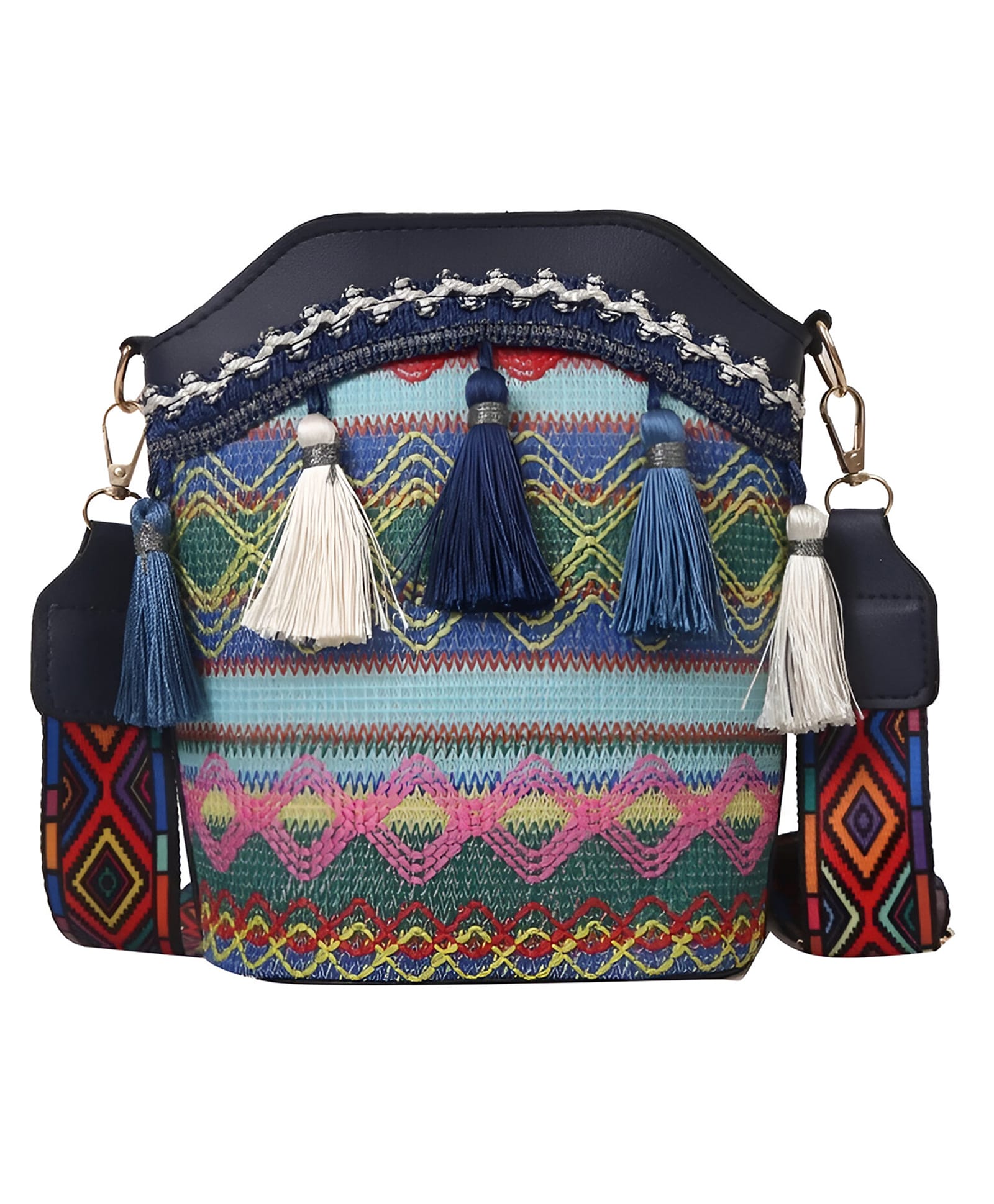 SYGA Sling Bag For Women's Pu Material With Bucket Type, Crossbody Ethnic Style Bag (Dark Blue)-image-40
