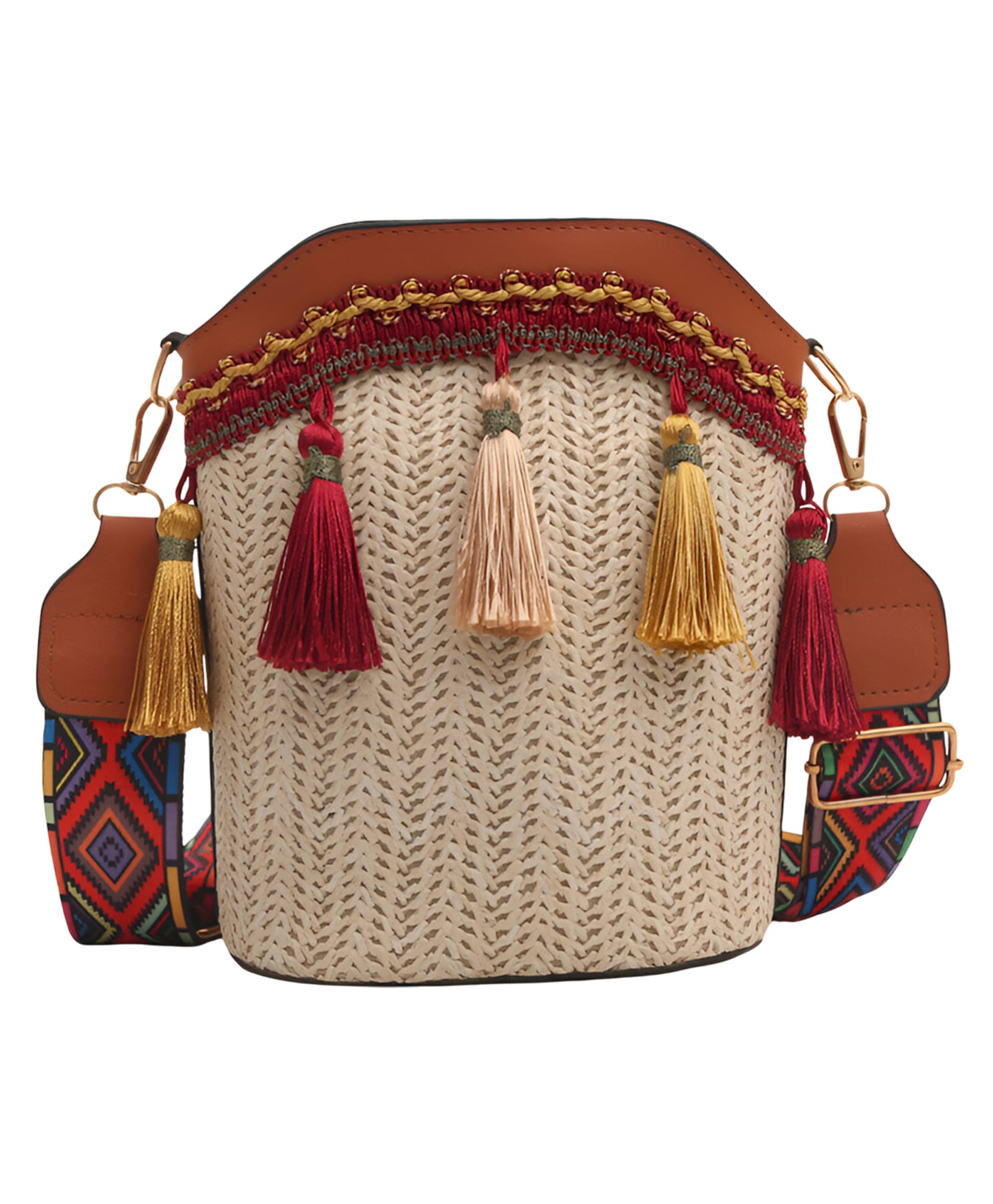 SYGA Women's Pu Material With Bucket Type, Sling Bag (Yellow-Brown Straw-Style)-picture-17
