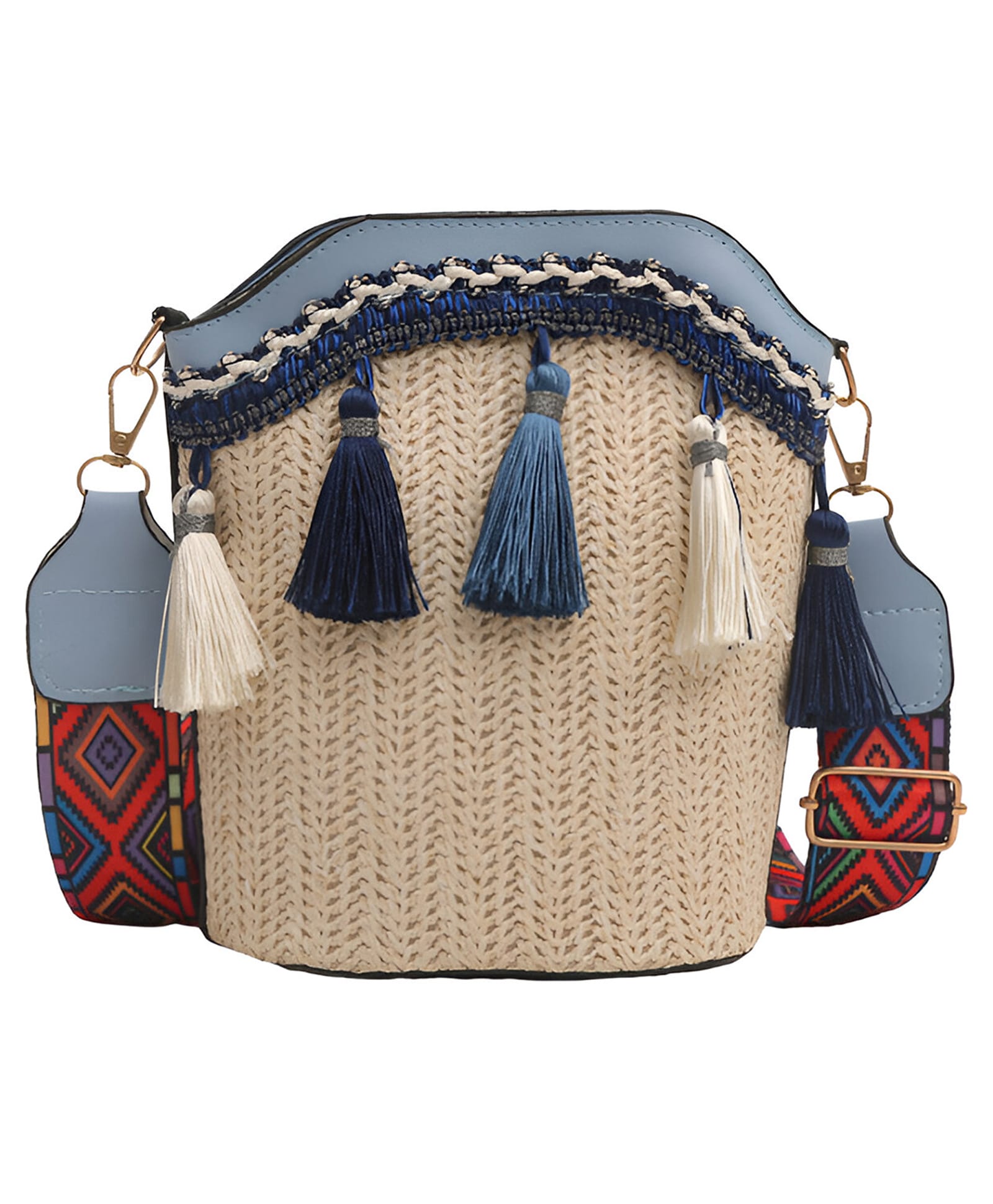 SYGA Women's Pu Material With Bucket Type, Sling Bag (Light Blue Straw-Style)-picture-15