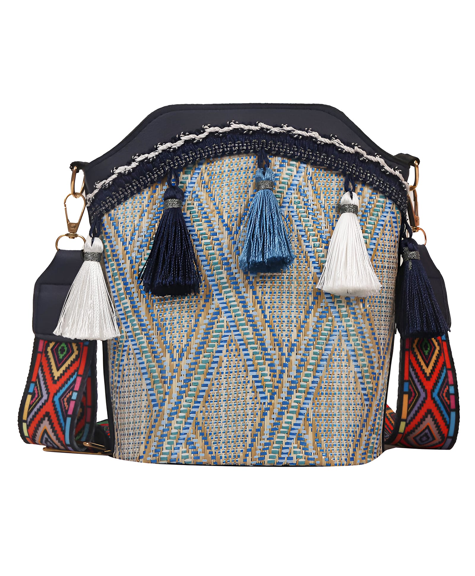 SYGA Women's Pu Material With Bucket Type, Sling Bag (Blue Striped-Style)-picture-17