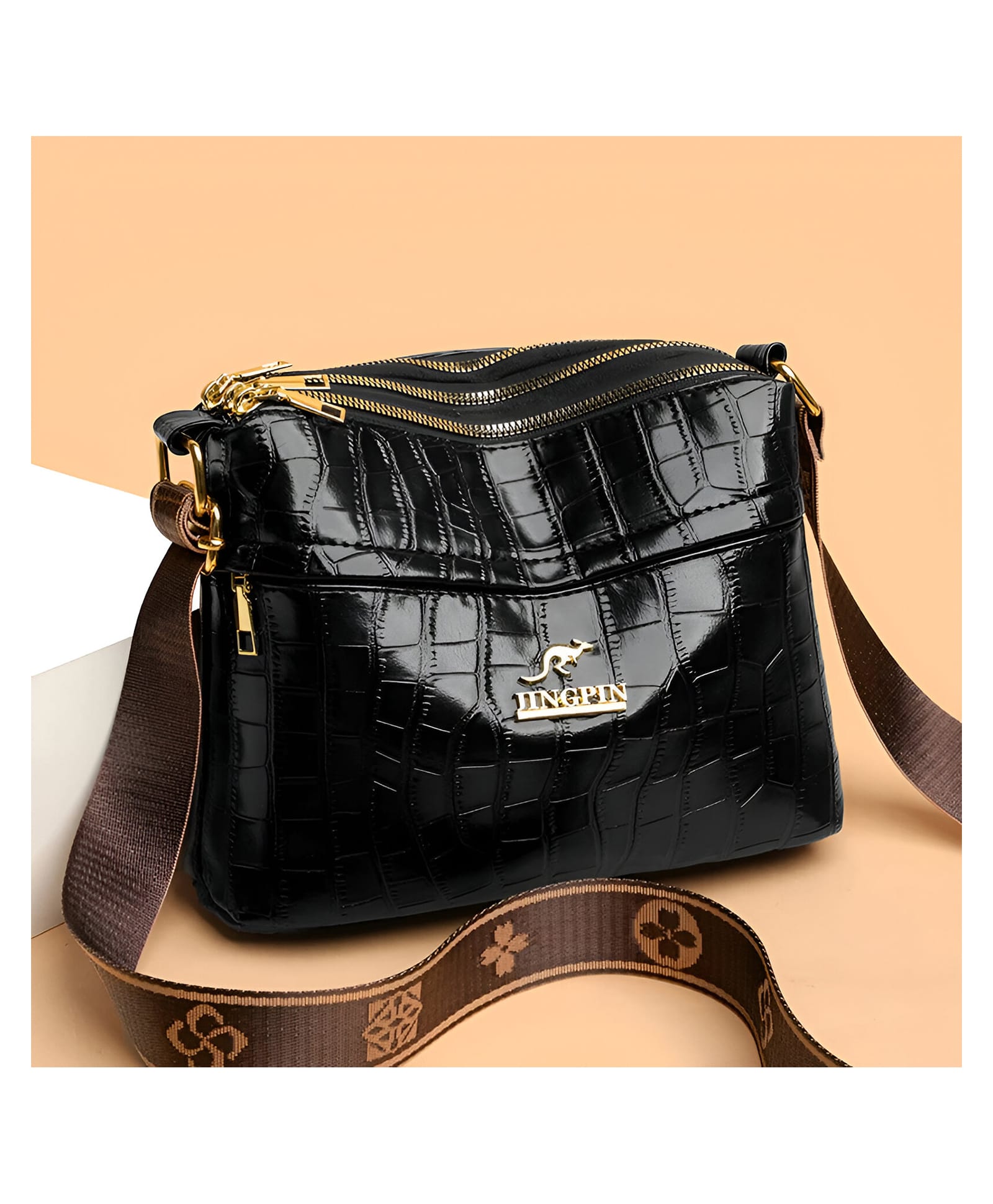 SYGA Women's Pu Leather Material With Crocodile Pattern , Sling Bag (Black)