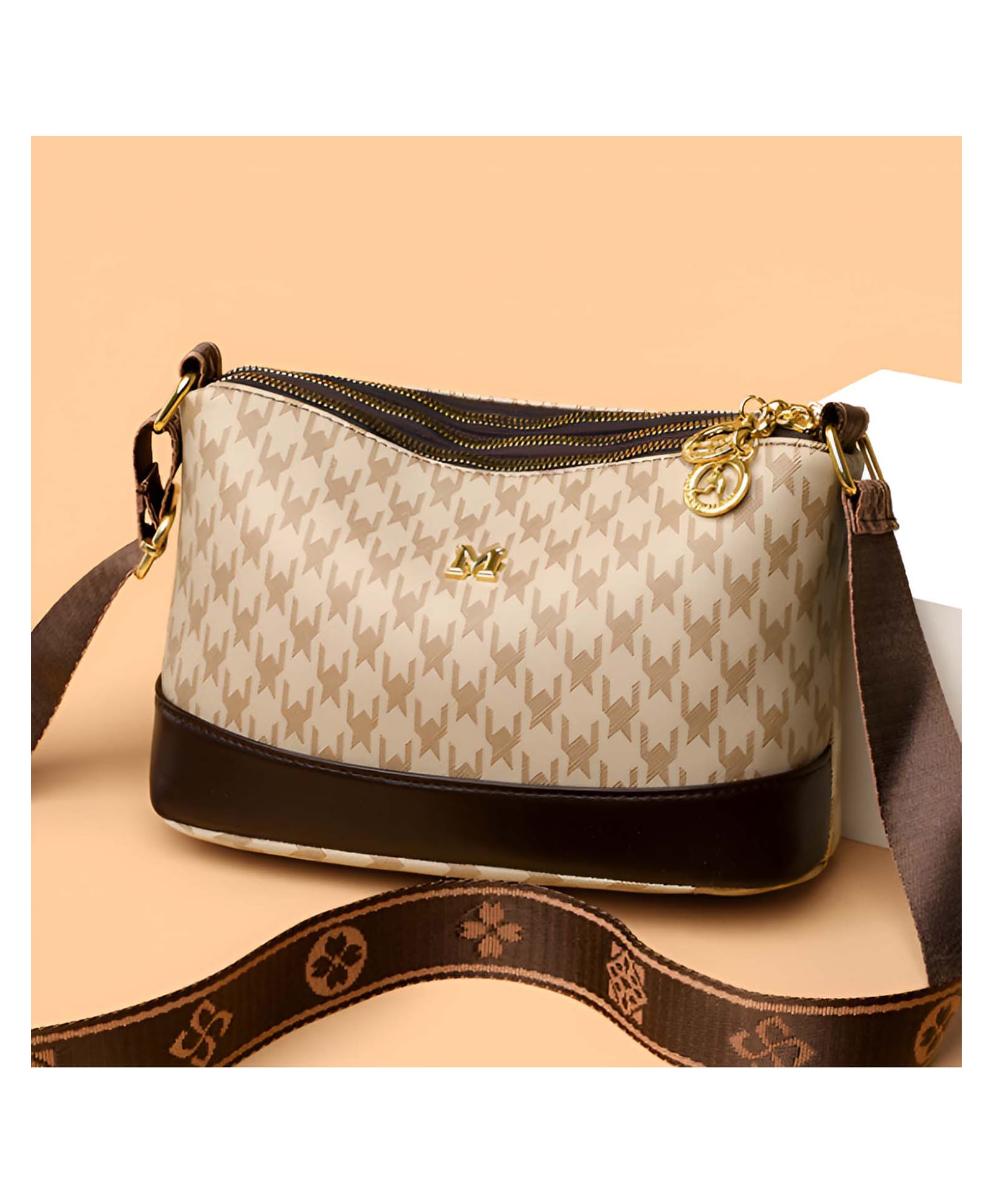 SYGA Women's Pu Leather Material With Printed Pattern, Sling Bag (Cream)