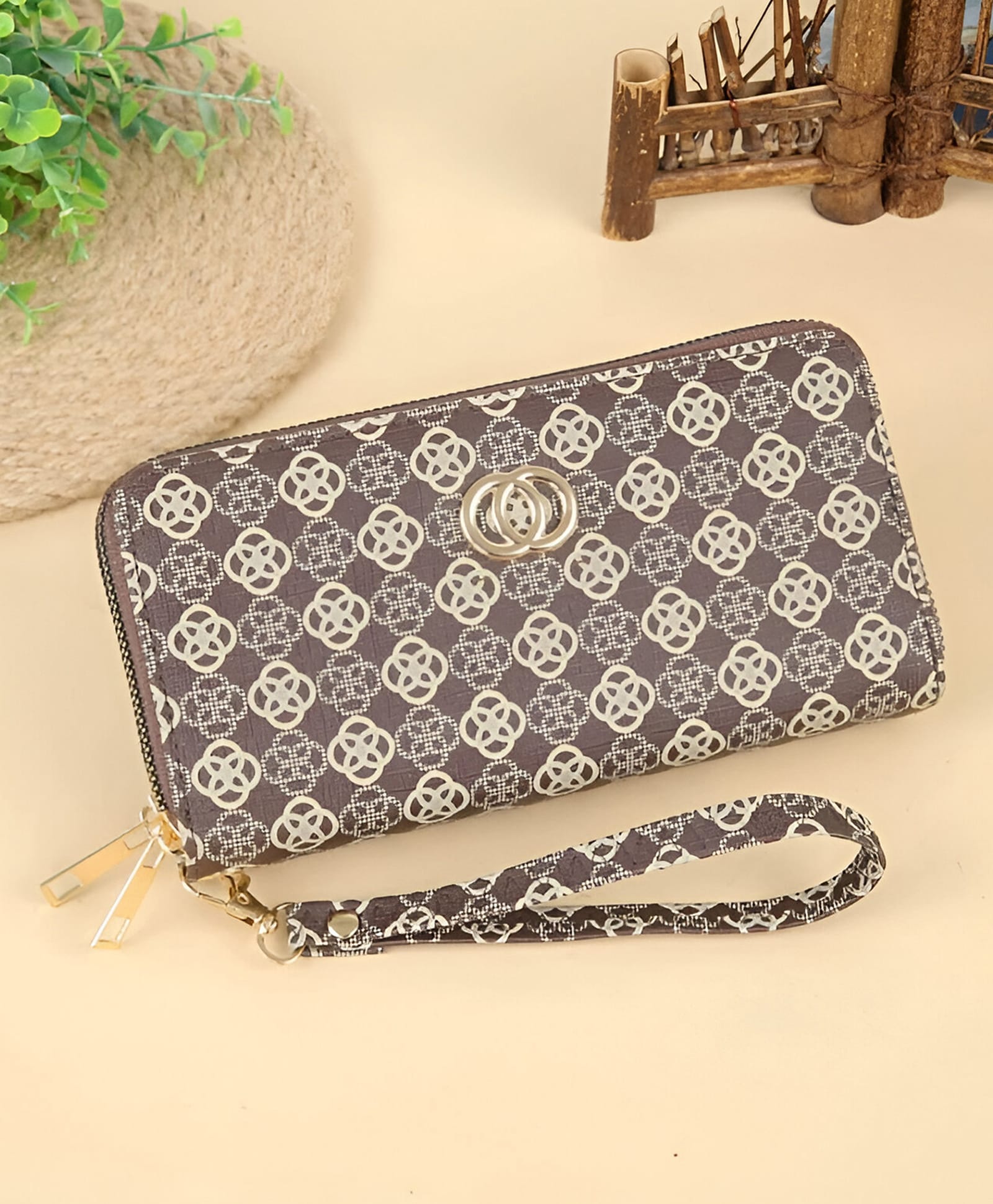 SYGA Women's Zip-Around Wallet with, 2 Ring Pattern card and Coin Holder(Cream)-image-23