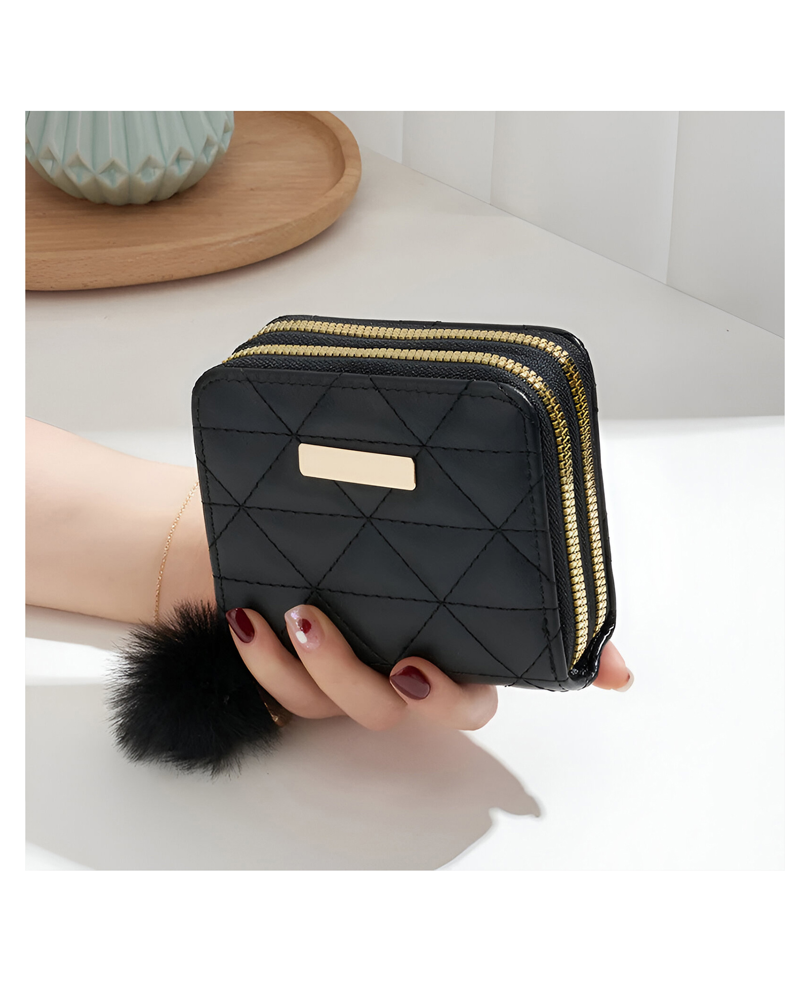 SYGA Women's Wallet Stylish Diamond Embellished Horizontal Square with Zipper Closure(BLACK)-picture-16