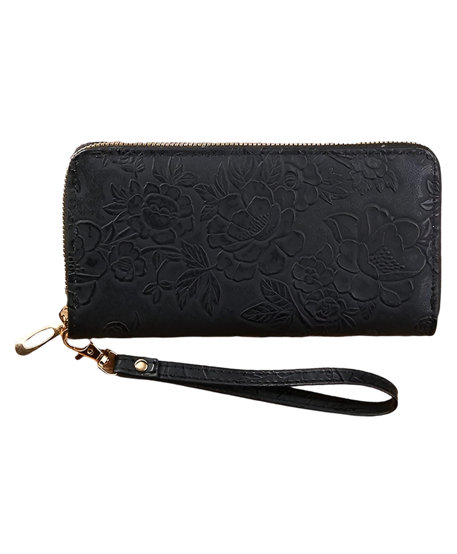 SYGA Women's PVC Material , Zip-Around Wallet with Flower Pattern, Card and Coin Holder(Black)-image-4