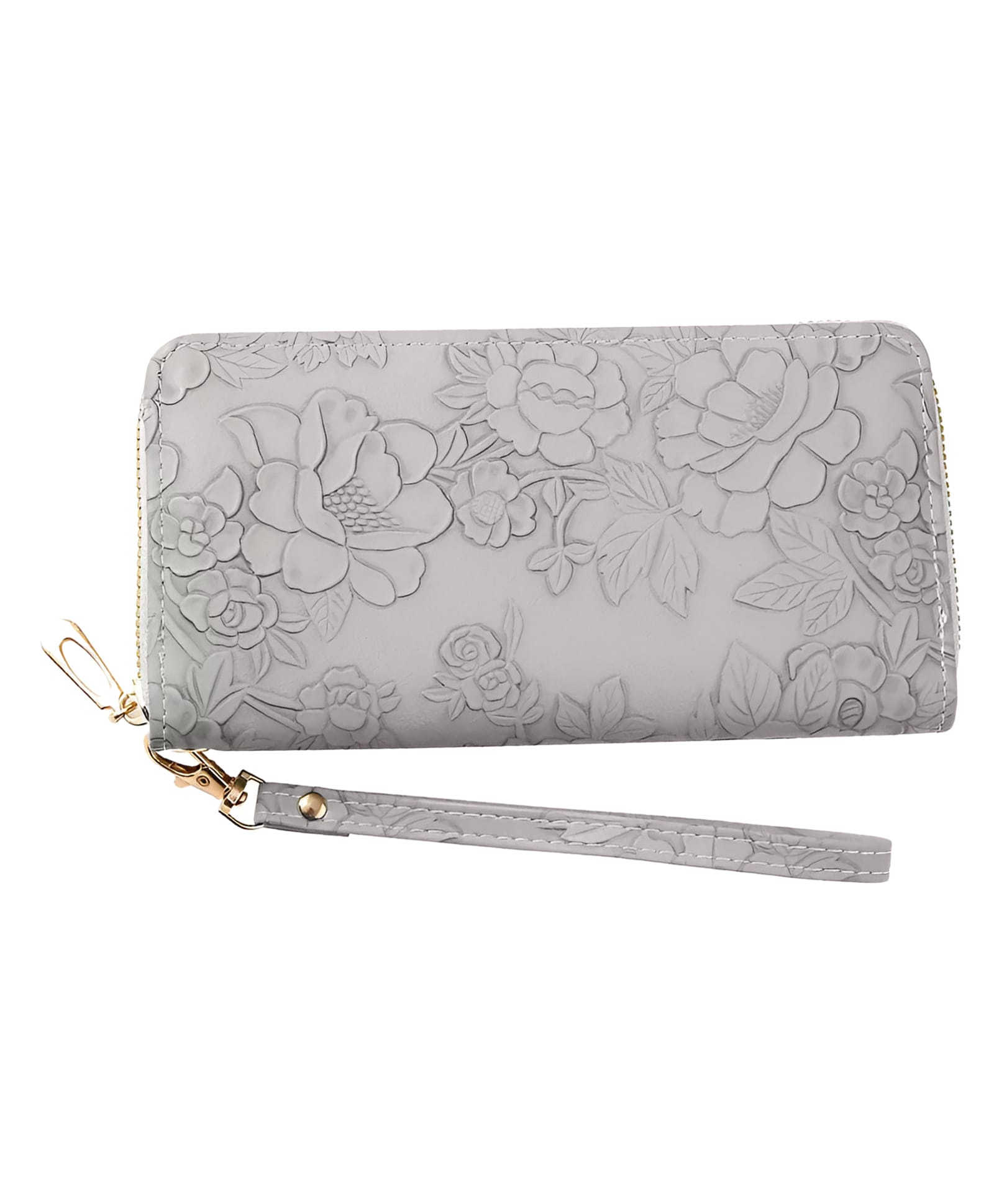 SYGA Women's PVC Material , Zip-Around Wallet with Flower Pattern, Card and Coin Holder(Grey)-image-47