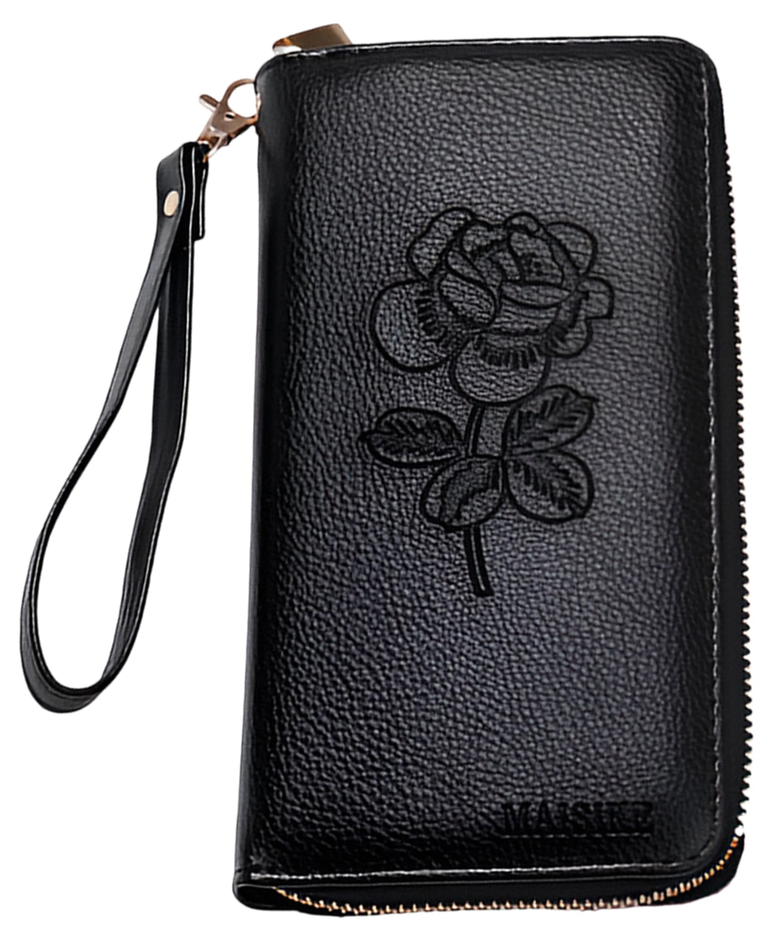 SYGA Women's , Zip-Around Wallet with Rose Flower Pattern, Card and Coin Holder(Black)-image-4