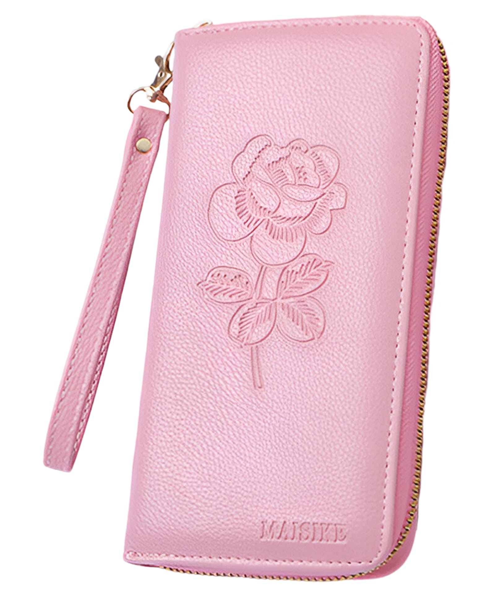 SYGA Women's , Zip-Around Wallet with Rose Flower Pattern, Card and Coin Holder(Pink)-image-3