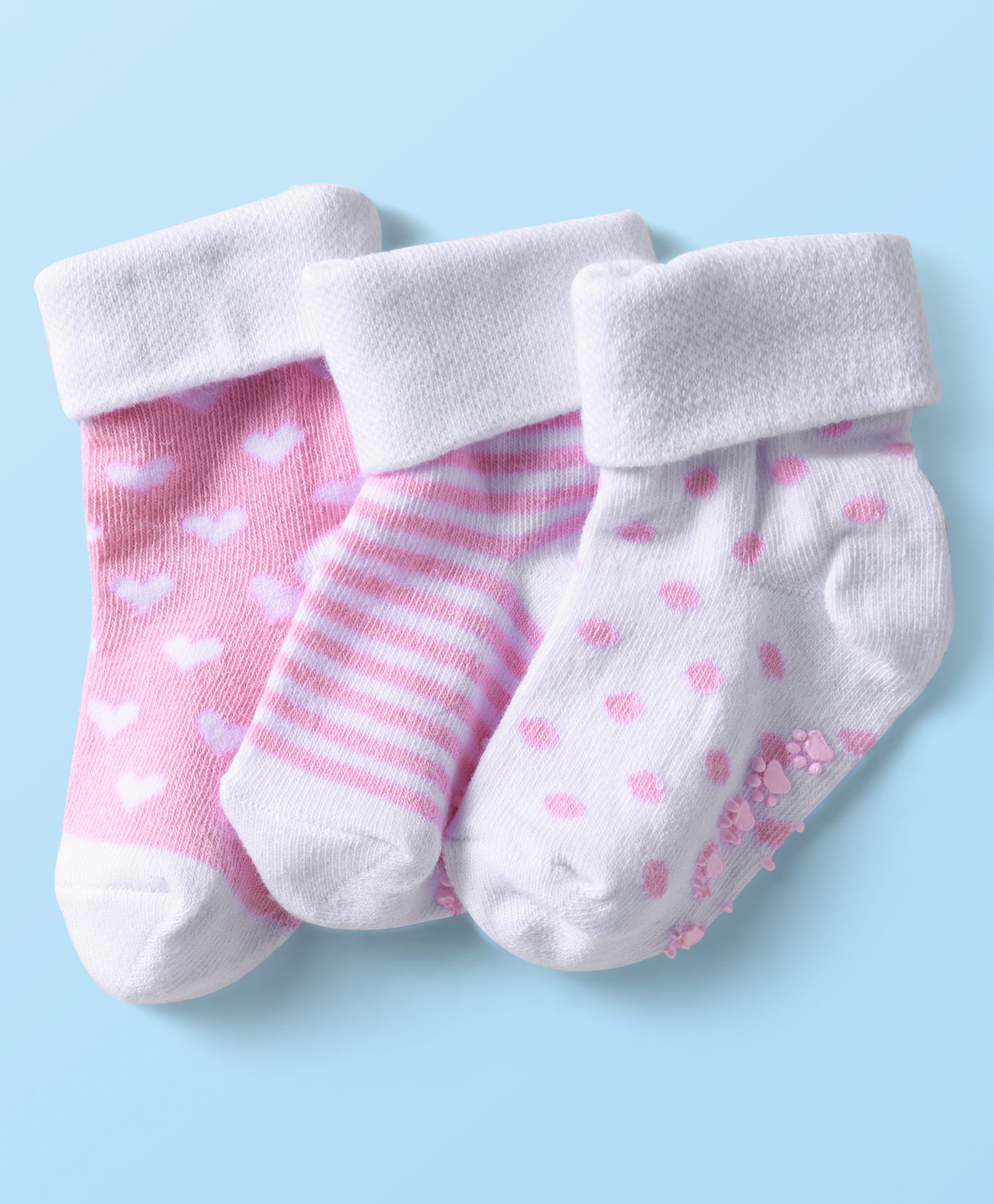 cute walk by babyhug Cutewalk by Babyhug Ankle Length Anti-Bacterial Anti Skid Socks with Stripes & Heart Design Pack of 3 - Pink & White-picture-19