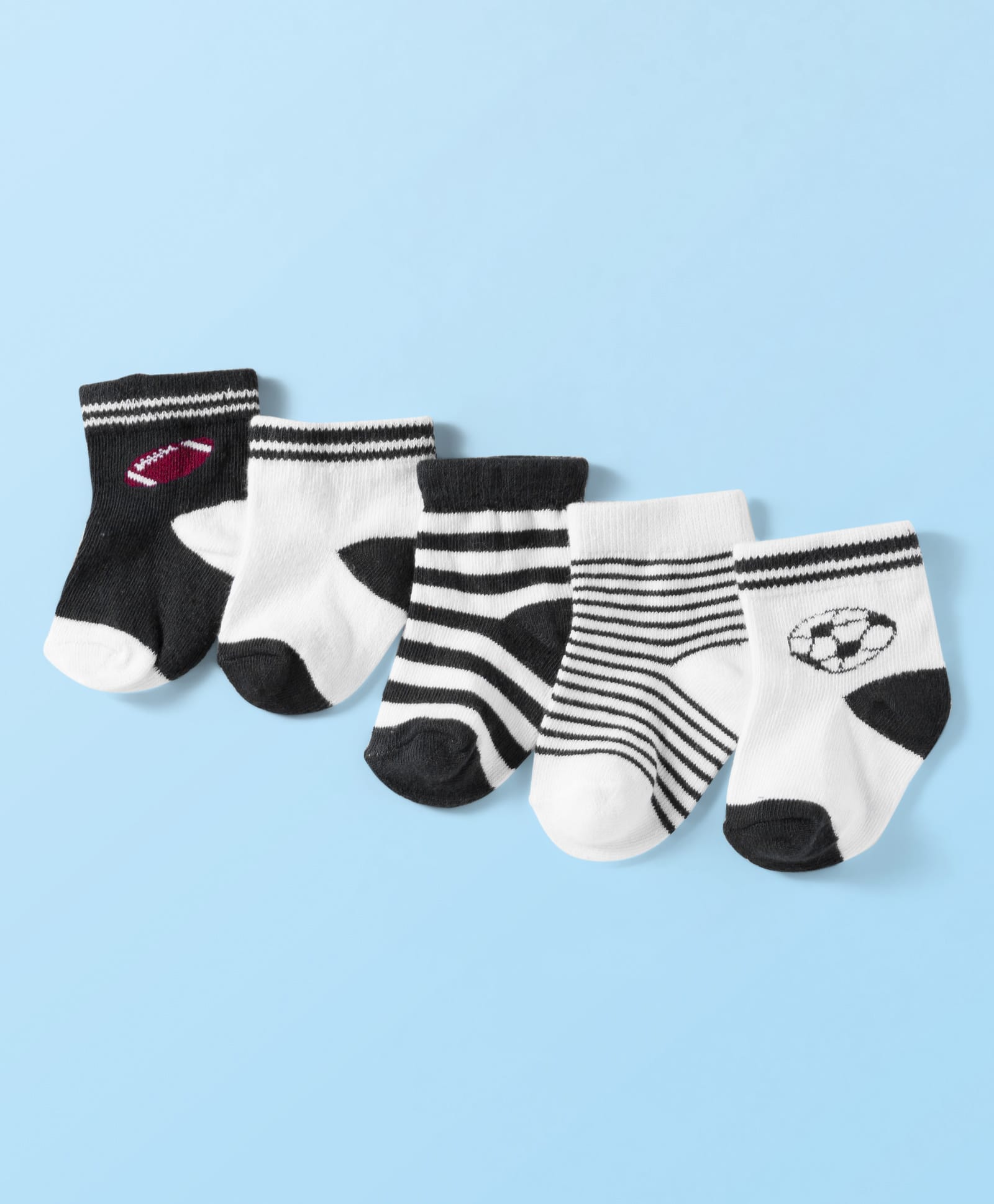 Cute Walk by Babyhug Knit Ankle Length Anti Bacterial Socks with Stripes & Football Design Pack of 5 - Navy Blue & White-picture-28