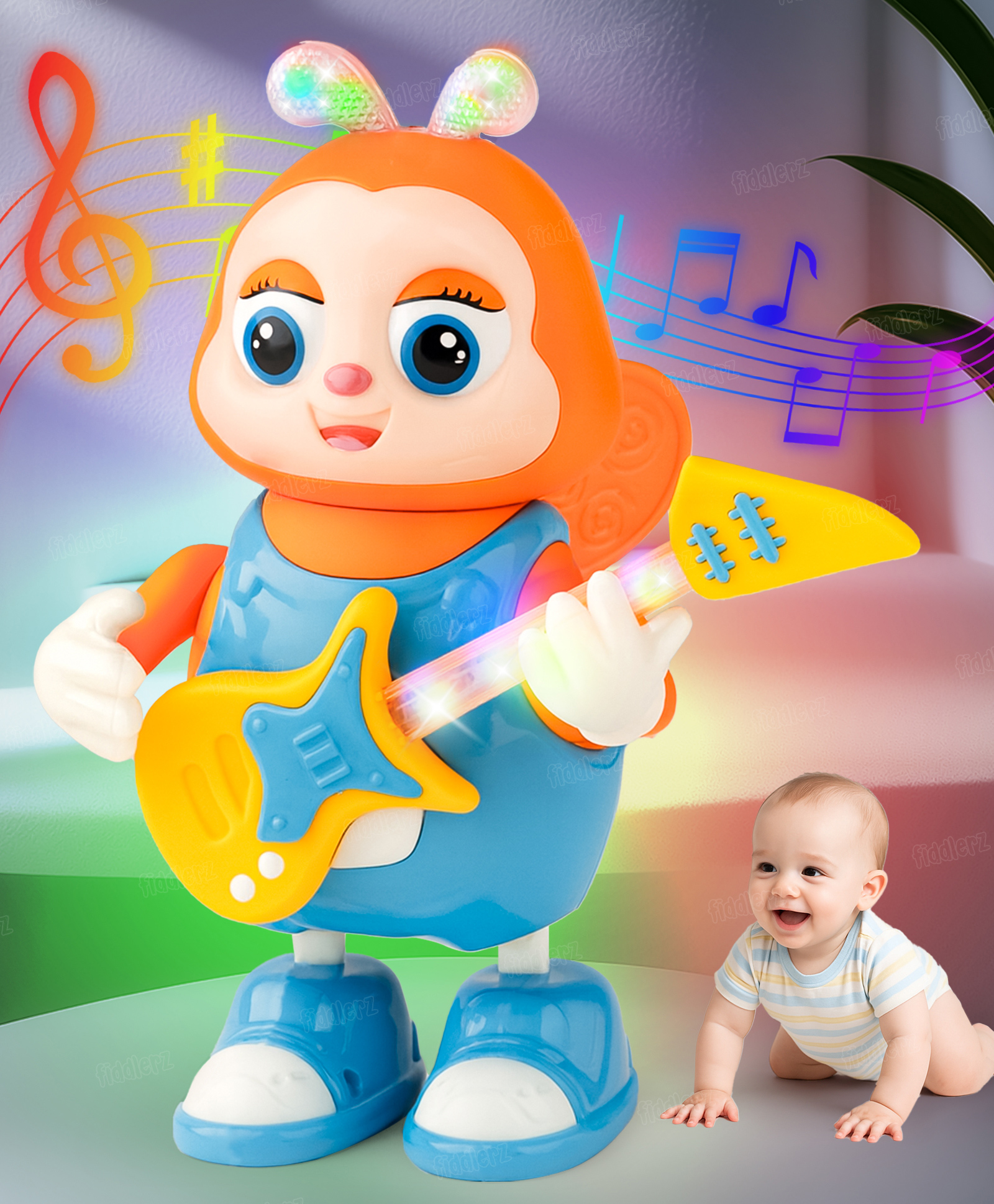 Fiddlerz Musical Bee Toy for Kids with Light and Sound Effects Walking Action with Guitar Battery Operated Fun Activity Toy for Boys and Girls 2 Years+ (Multicolor)-image-39