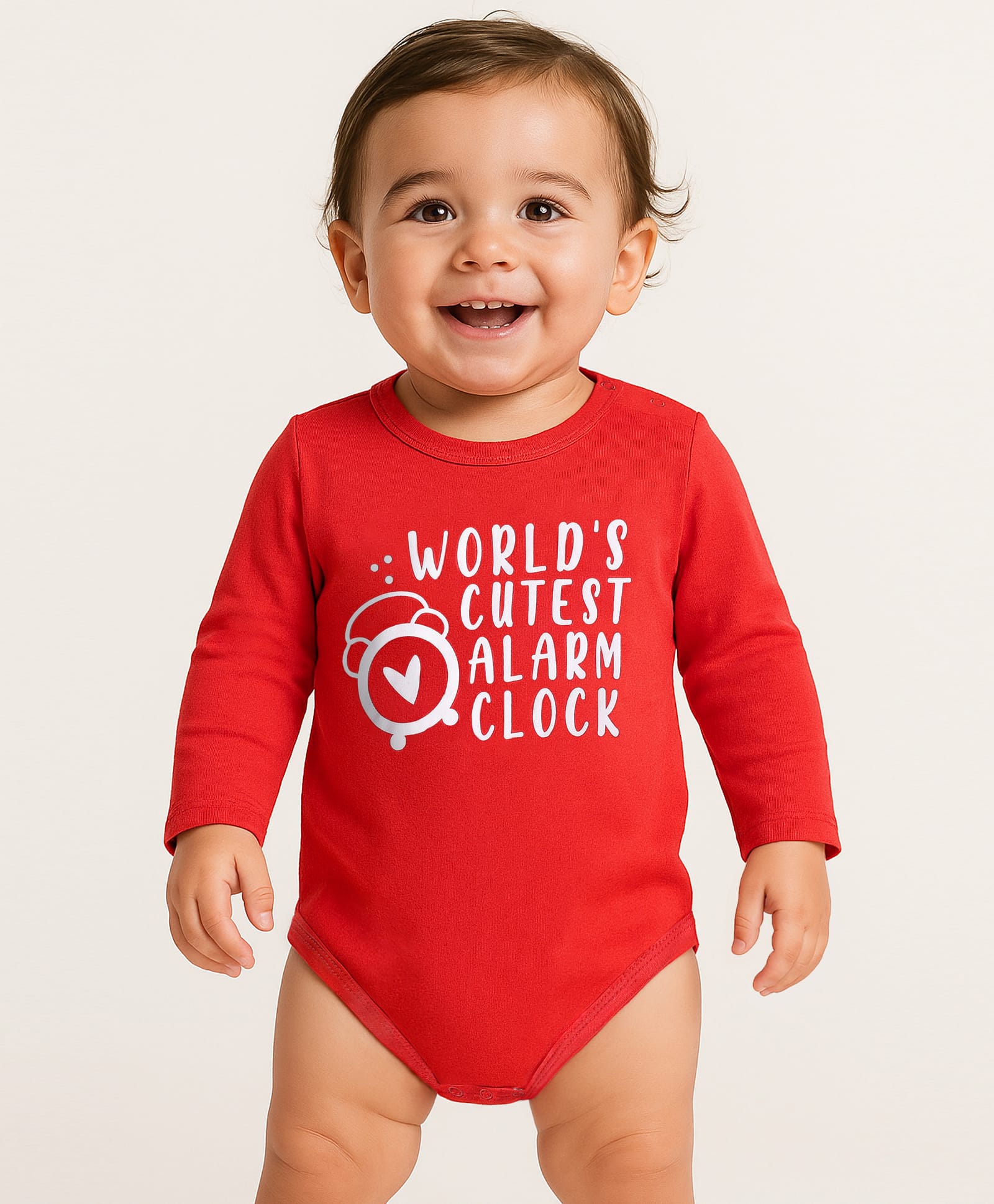 doodle poodle 100% cotton knit full sleeves onesie with alarm clock print - red