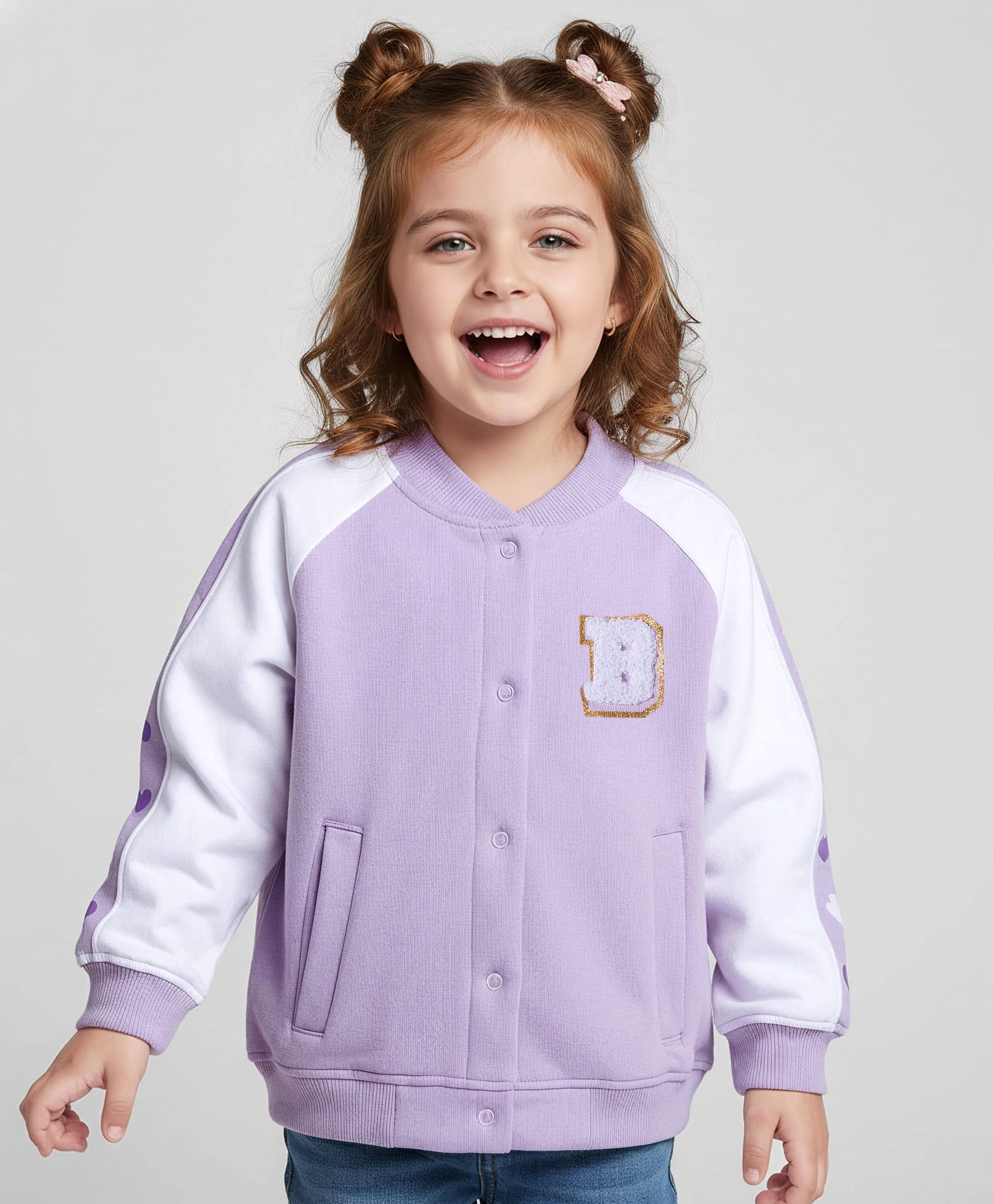 Bonfino 100% Cotton French Terry Knit Full Sleeves Oversized Bomber Jacket With Alphabet Embroidery - Lilac-picture-29