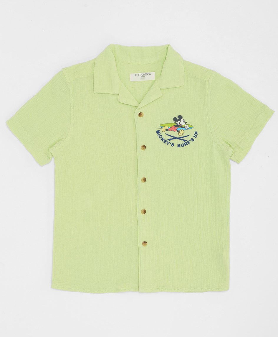 Pantaloons Junior Cotton Mickey Mouse Featuring Half Sleeves Character Printed Shirt - Lime Green-picture-21