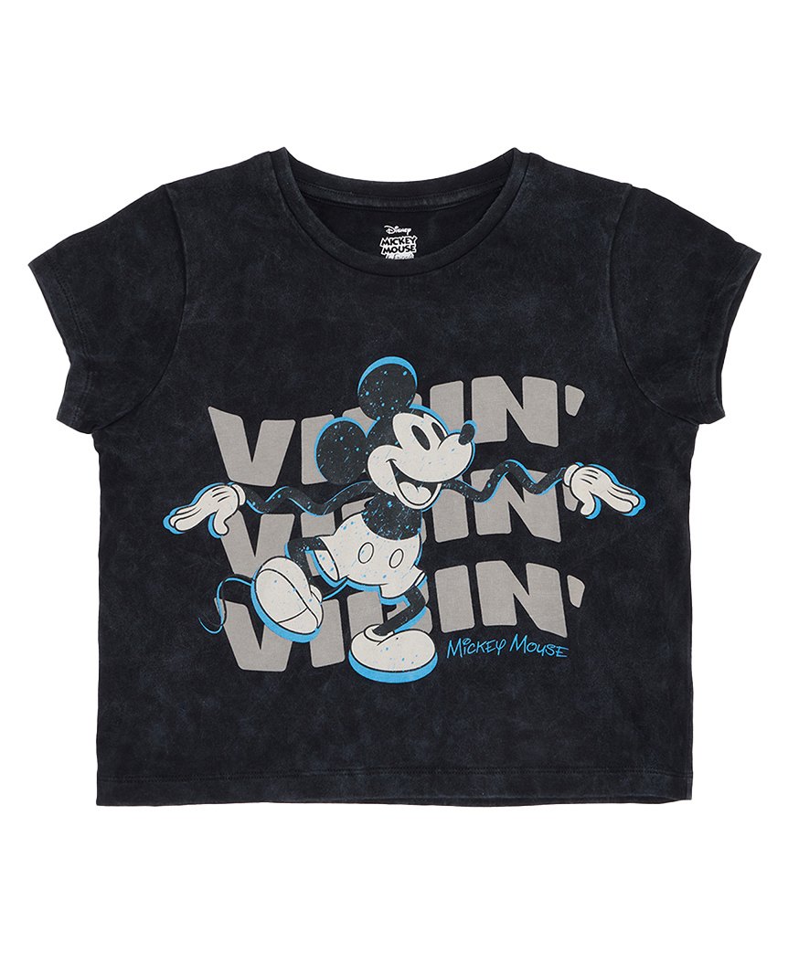 Pantaloons Junior Cotton Mickey Mouse Featuring Short Sleeves Character Printed Top - Jet Black-picture-28