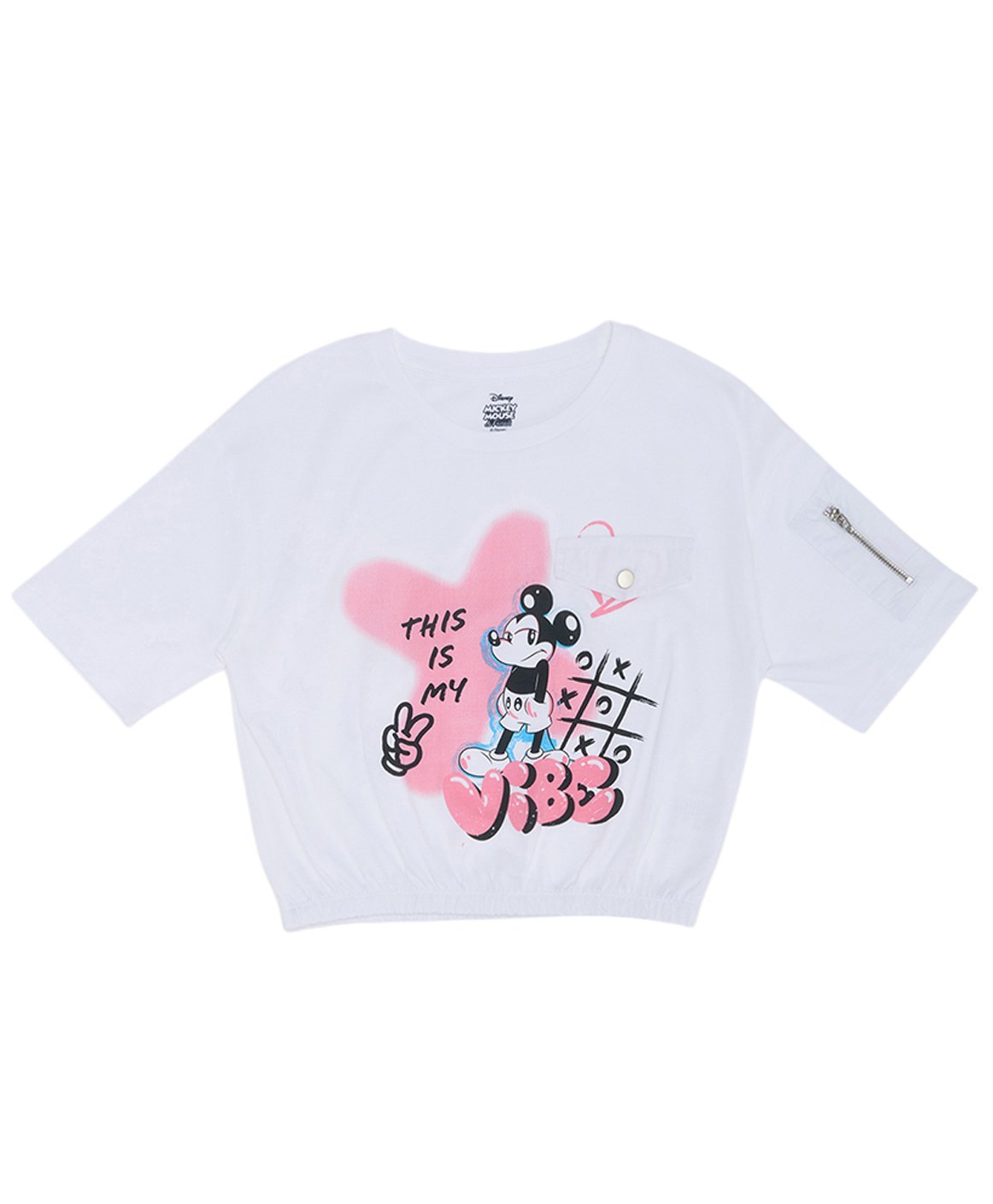 Pantaloons Junior Cotton Mickey Mouse Featuring Half Sleeves Character Printed Top - Bright White-picture-33