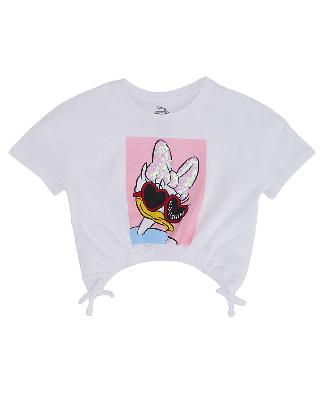 Pantaloons Junior Cotton Mickey & Friends Featuring Half Sleeves Sequins Embellished Daisy Duck Printed Top - Snow White-picture-10