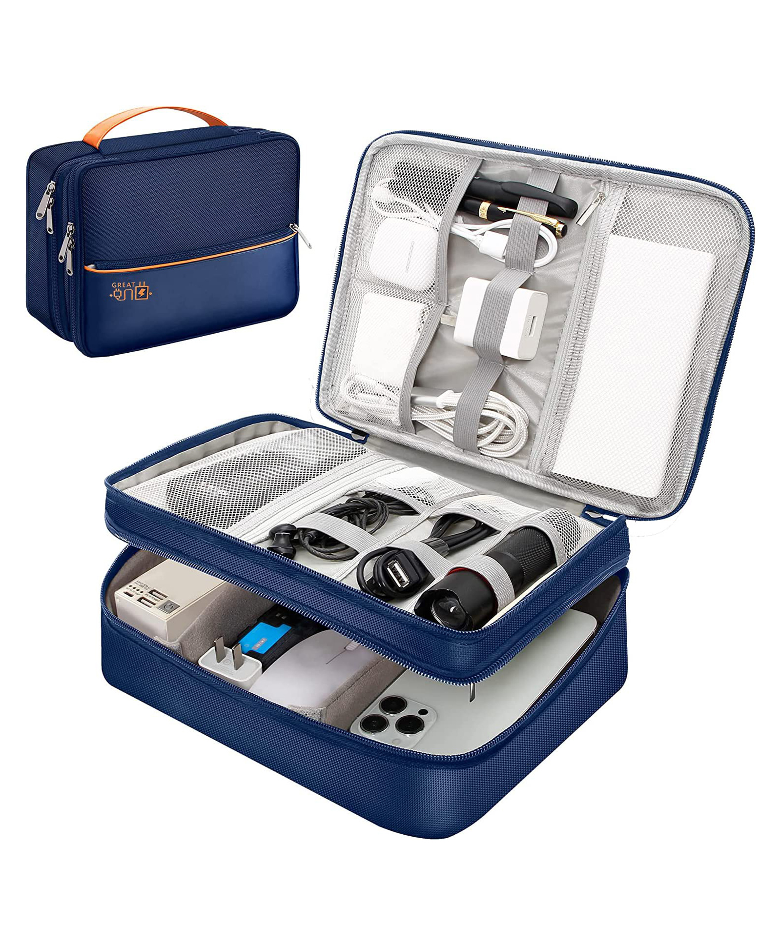 House of Quirk Electronics Travel Organizer Single Layer Cable Organizer Bag Phone Power Bank Hard Drive - Navy Blue-image-29