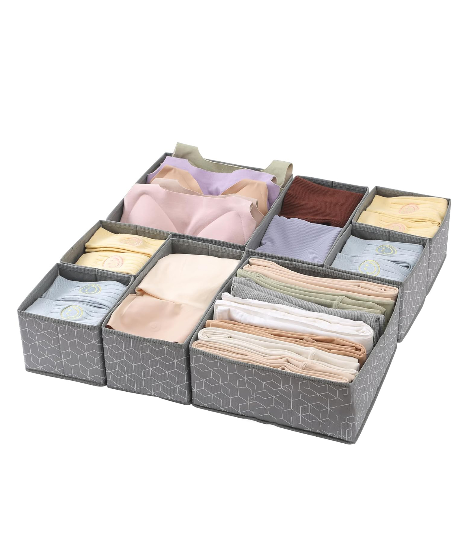 House of Quirk Non-Woven Foldable Clothing Storage Box Closet Dresser Drawer Organizer Cube Basket Bins Containers Divider With Drawers Set of 8 - Grey-image-1
