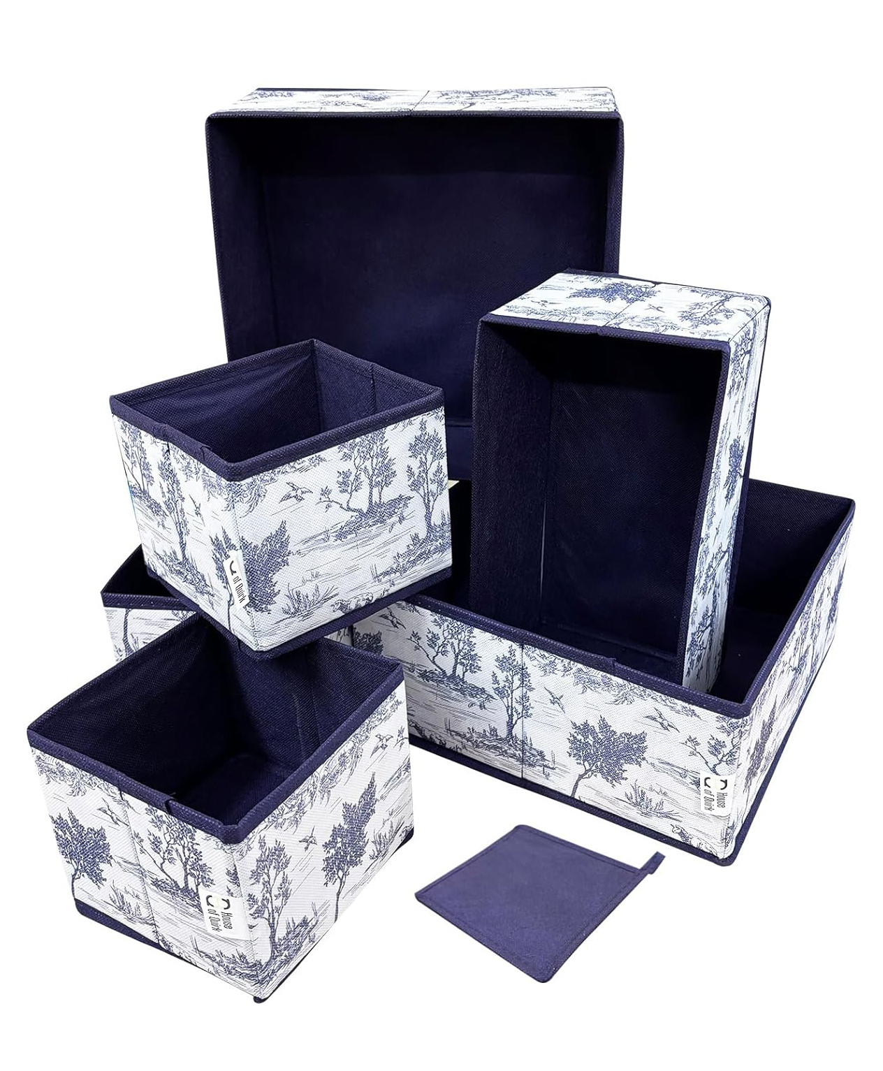 House of Quirk Foldable Cloth Storage Box Closet Dresser Drawer Organizer with Drawers With Zipper For Ties, Scarves, Set of 6 - Blue-image-9