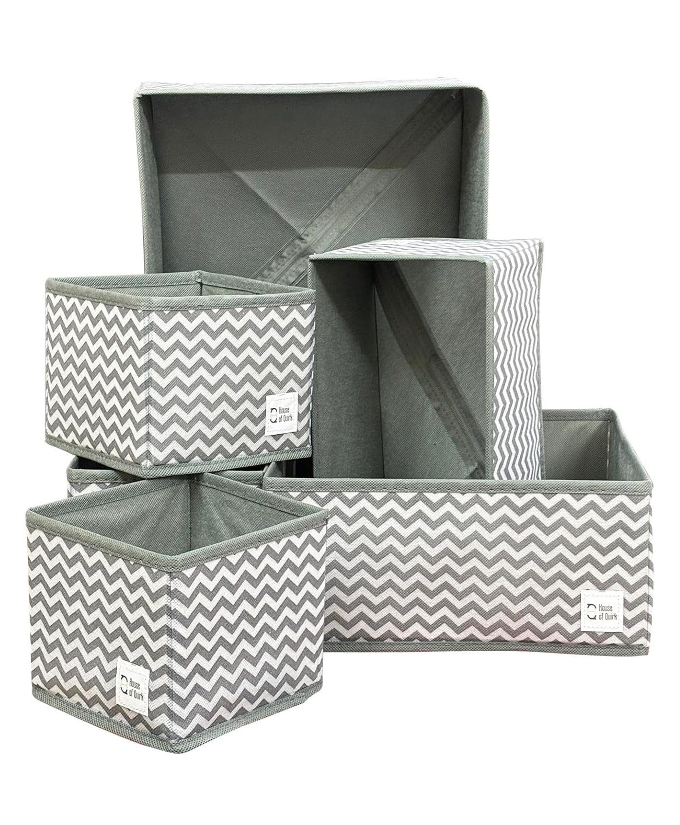 House of Quirk Foldable Cloth Storage Box Closet Dresser Drawer Organizer Cube with Drawers With Zipper For Ties, Scarves, Set of 6 - Grey Wave-image-34