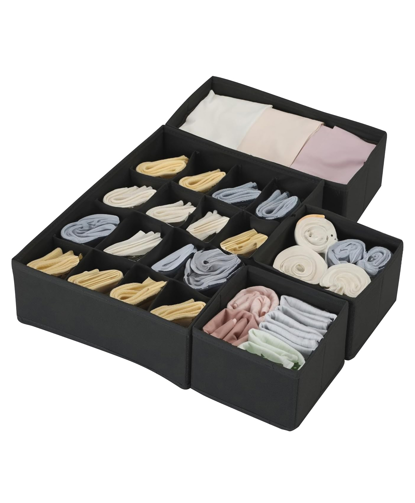 House of Quirk Fabric Utensils Storage Box Set Of 4 Closet Dresser Drawer Organizer Cube Basket Bins Bras - Black-image-39