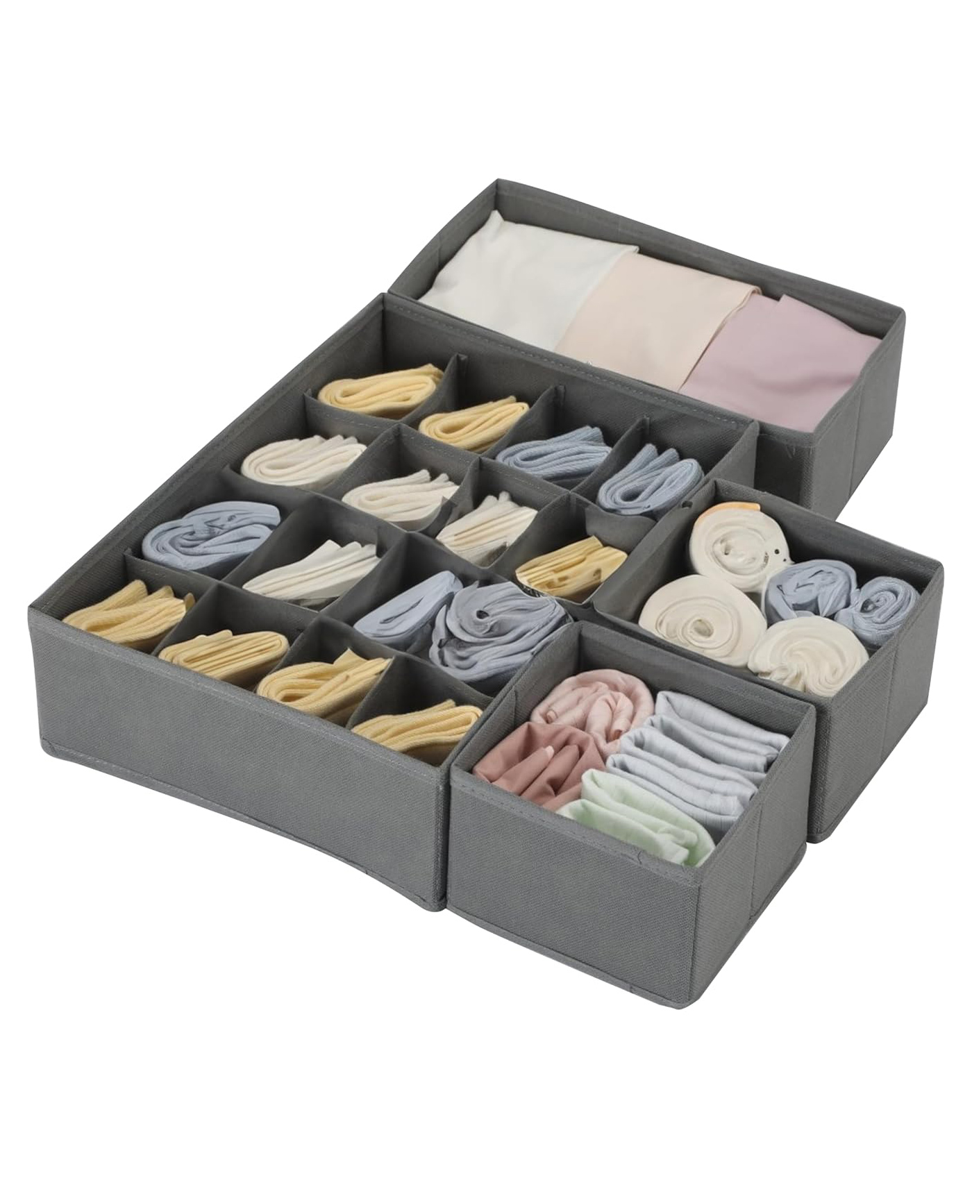 House of Quirk Fabric Utensils Storage Box Set Of 4 Closet Dresser Drawer Organizer Cube Basket Bins For Underwear Bras - Grey-image-41